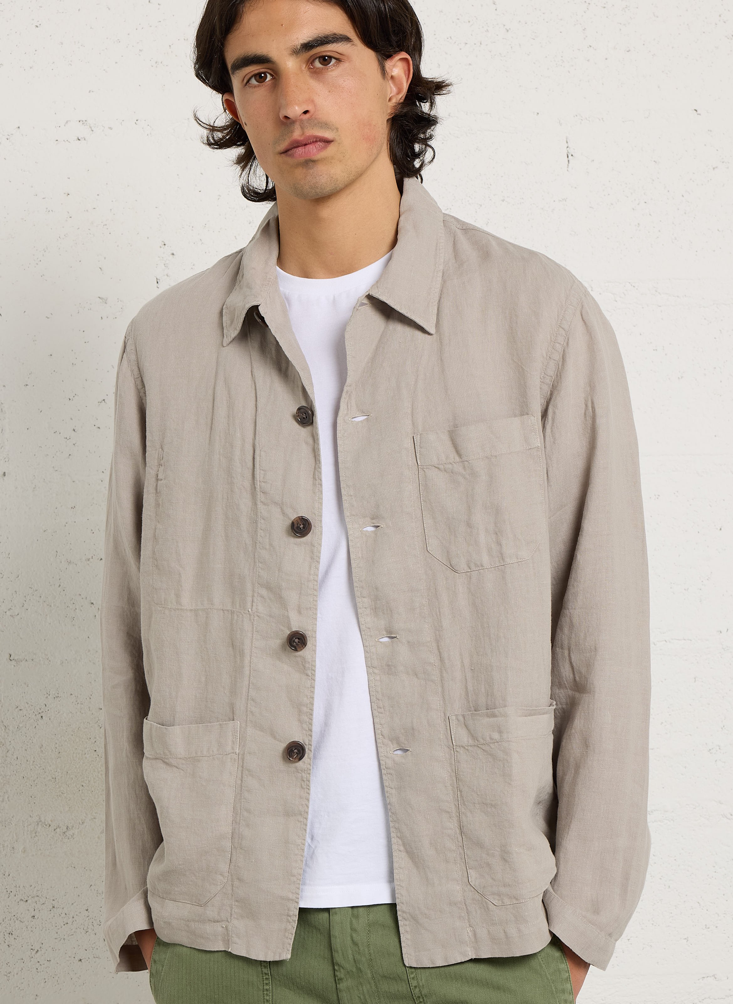 Hemdjacke aus Leinen mit klassischem Kragen HARTFORD Beige