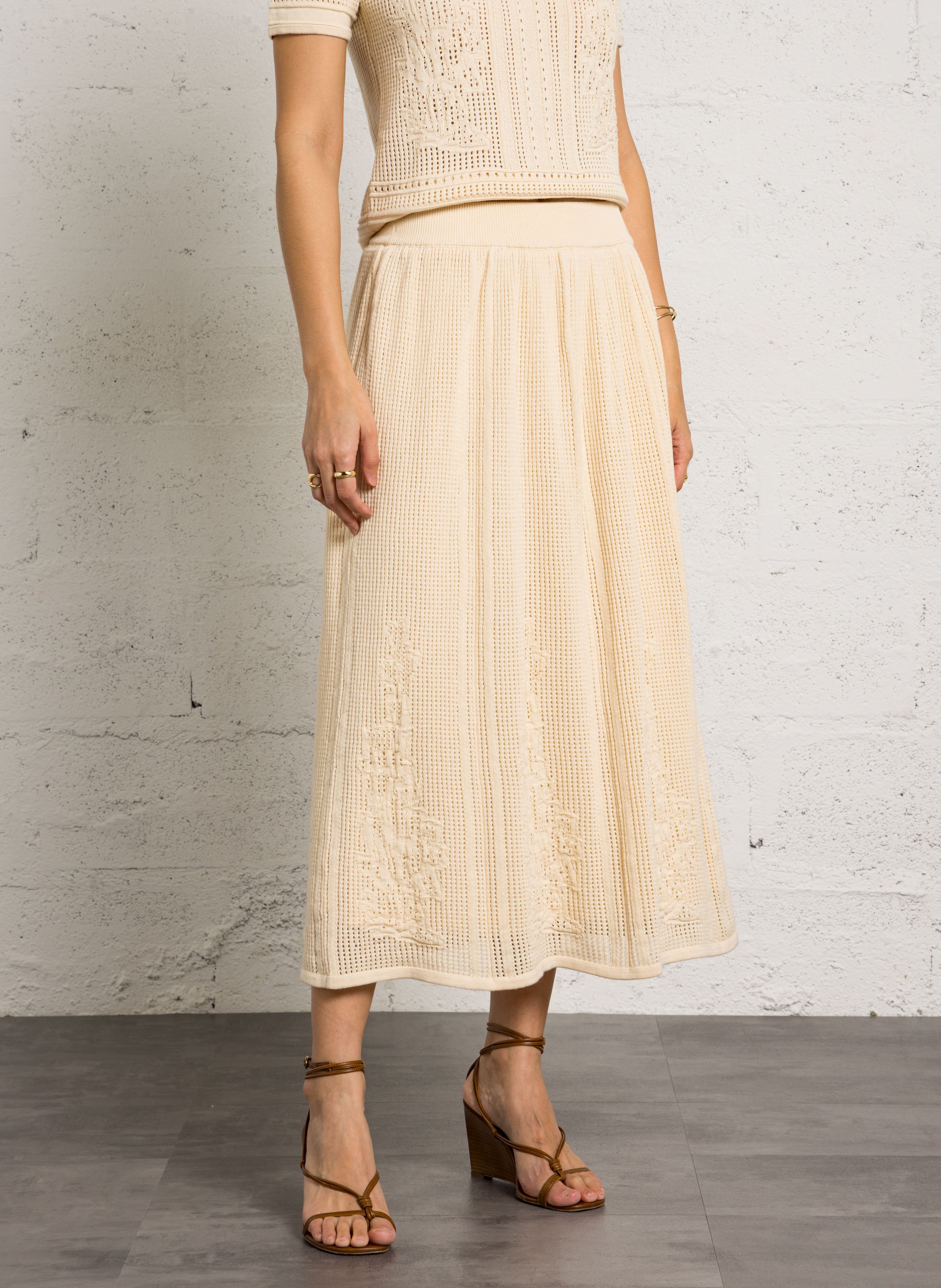 Jupe midi en coton MAISON 123 Beige