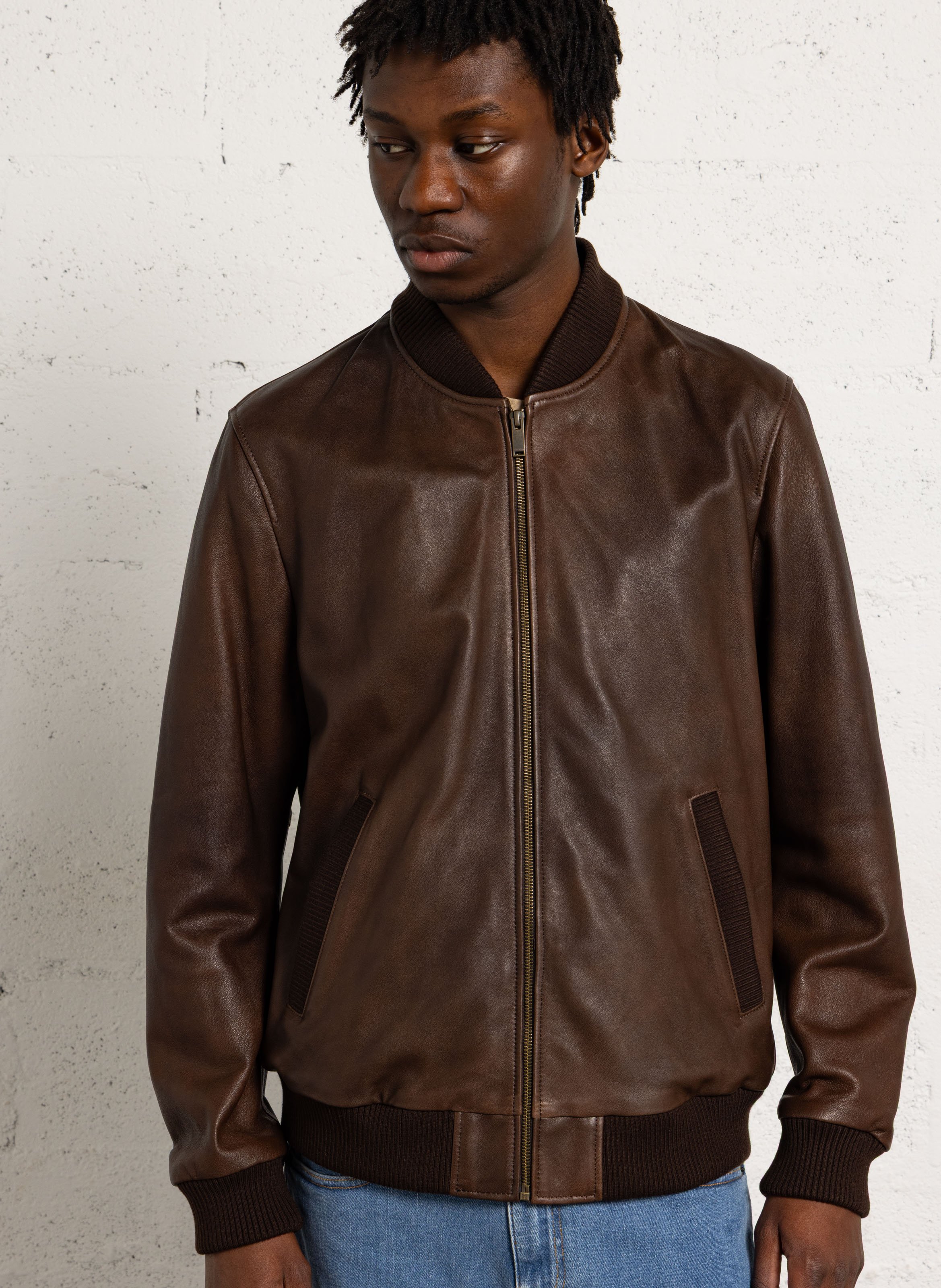 Hooded leather jacket CHEVIGNON Brown