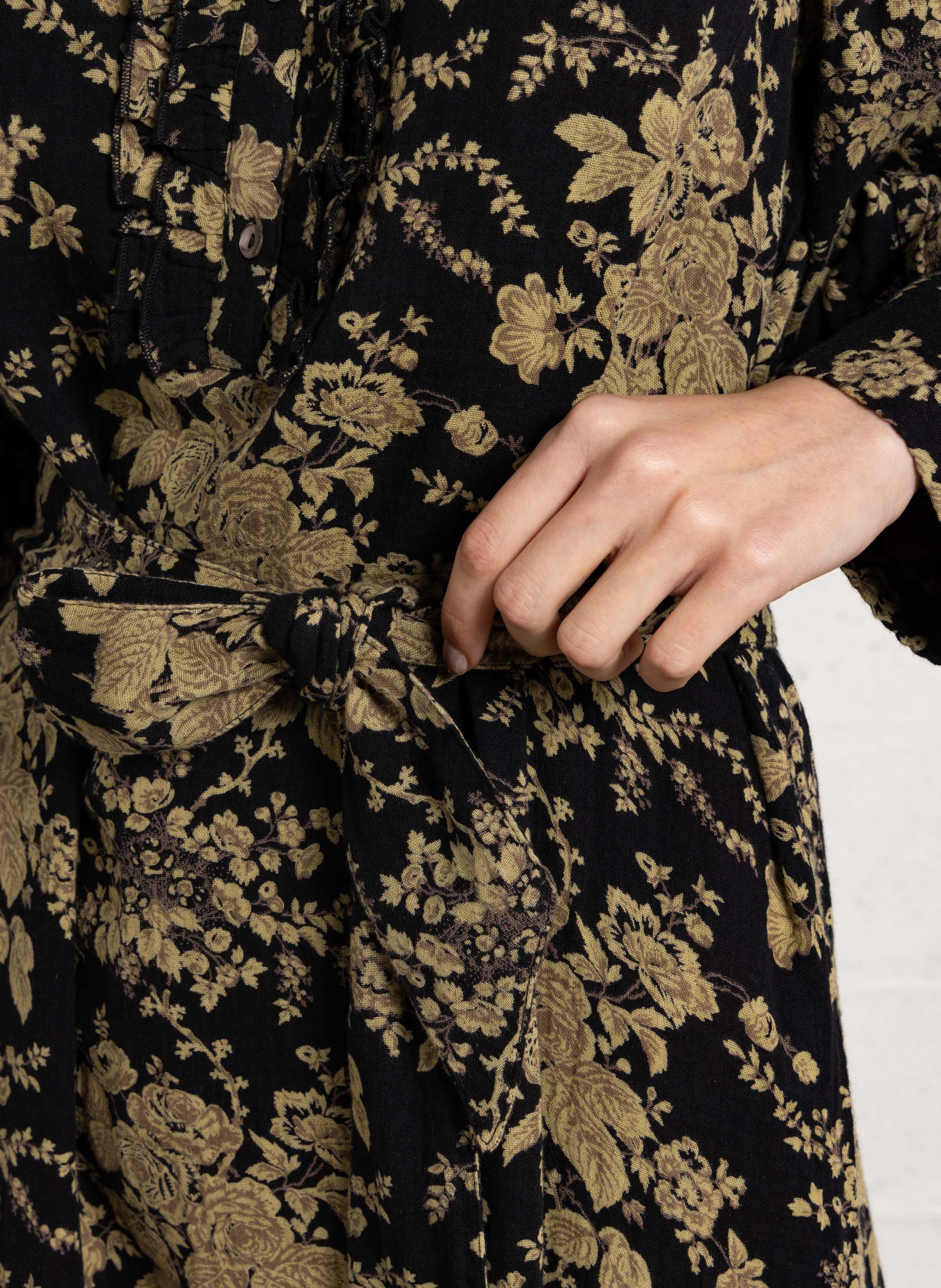 Gerade geschnittenes Maxikleid aus Baumwolle ANTIK BATIK Schwarz