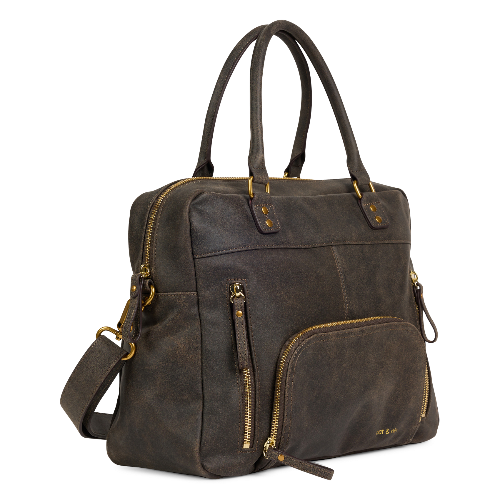 Cabas multipoches en cuir NAT & NIN Marron