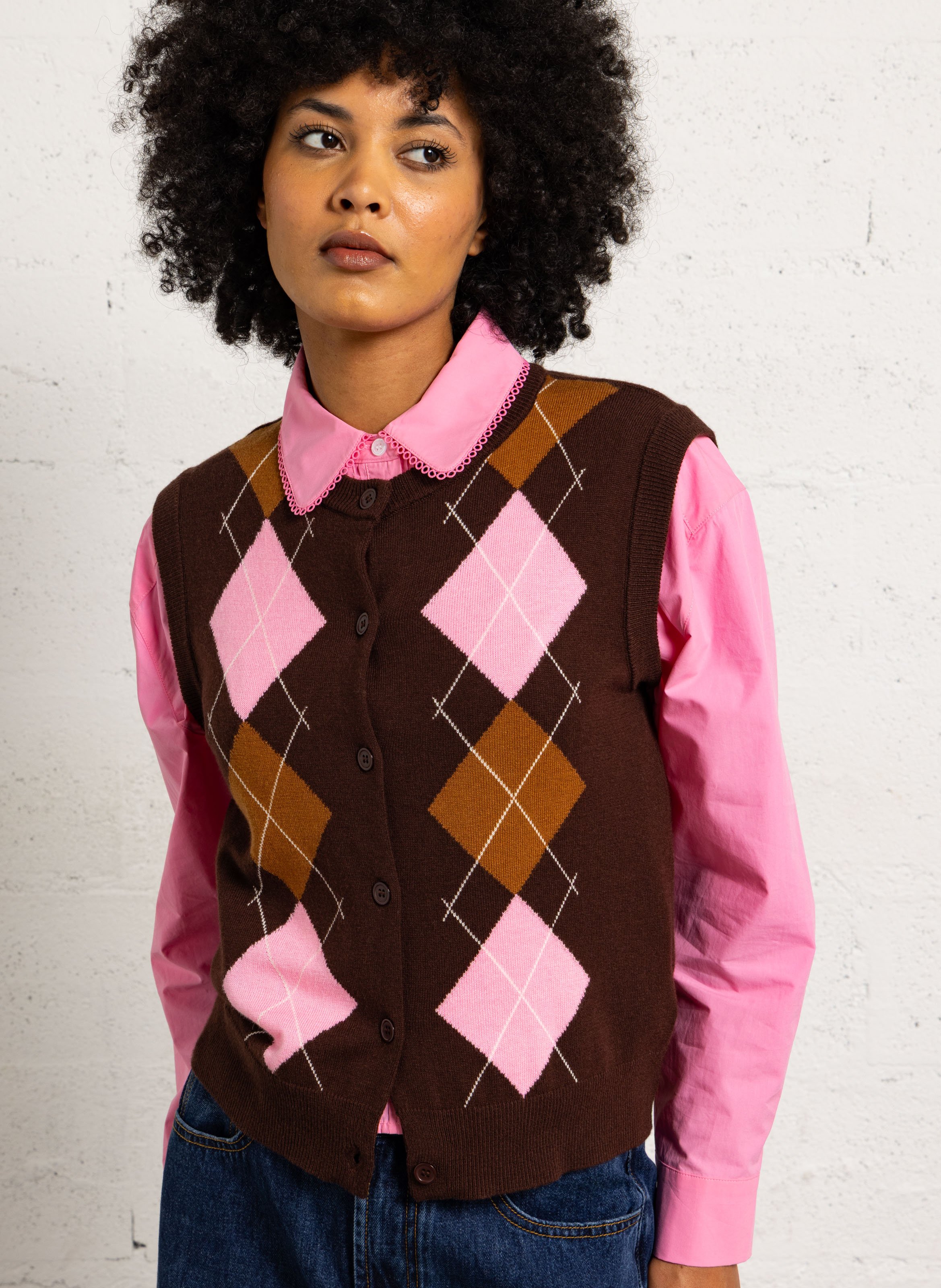 Gilet à motif losanges SUNCOO Marron