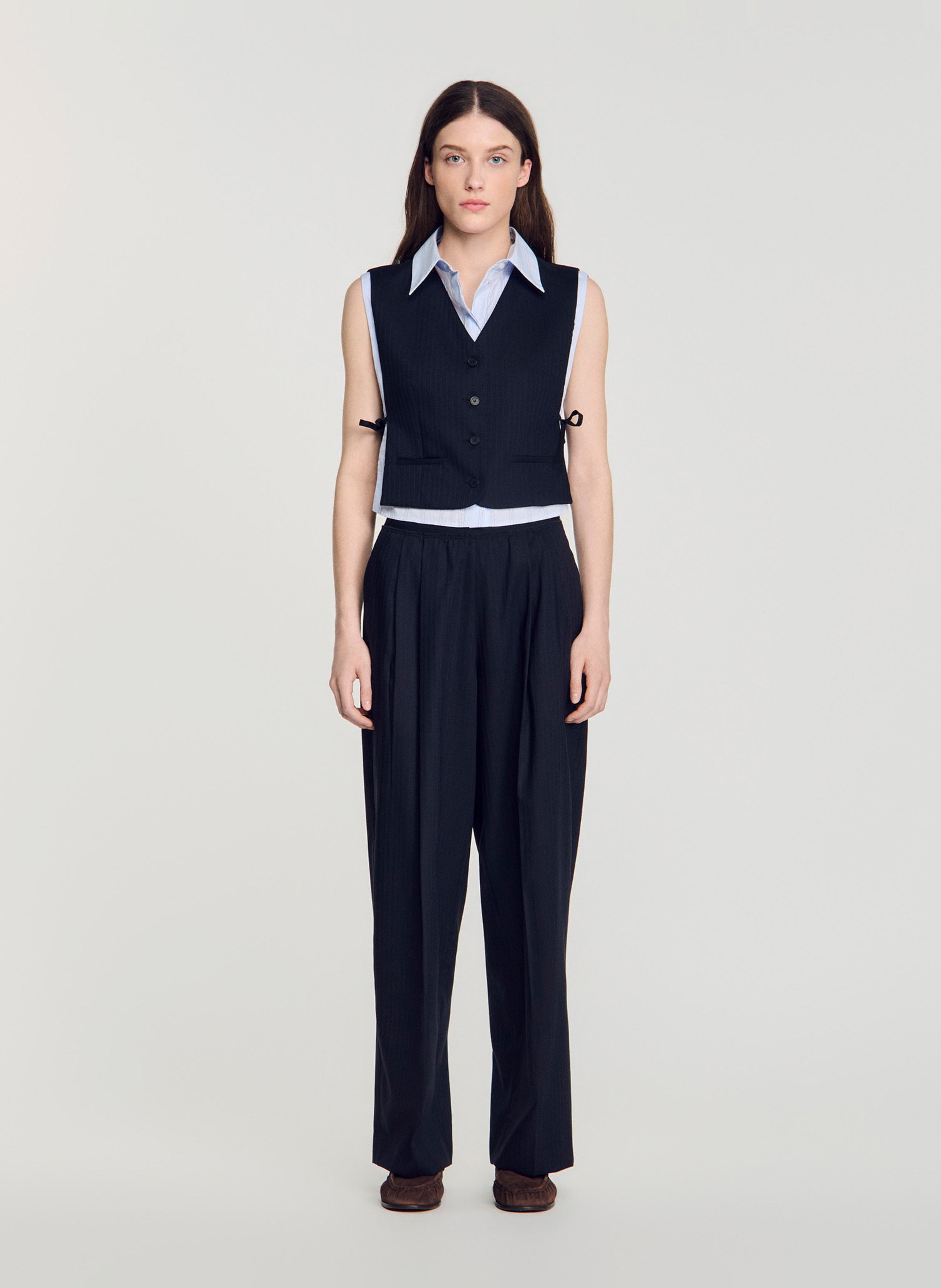 Wool mix drainpipe trousers SANDRO Blue