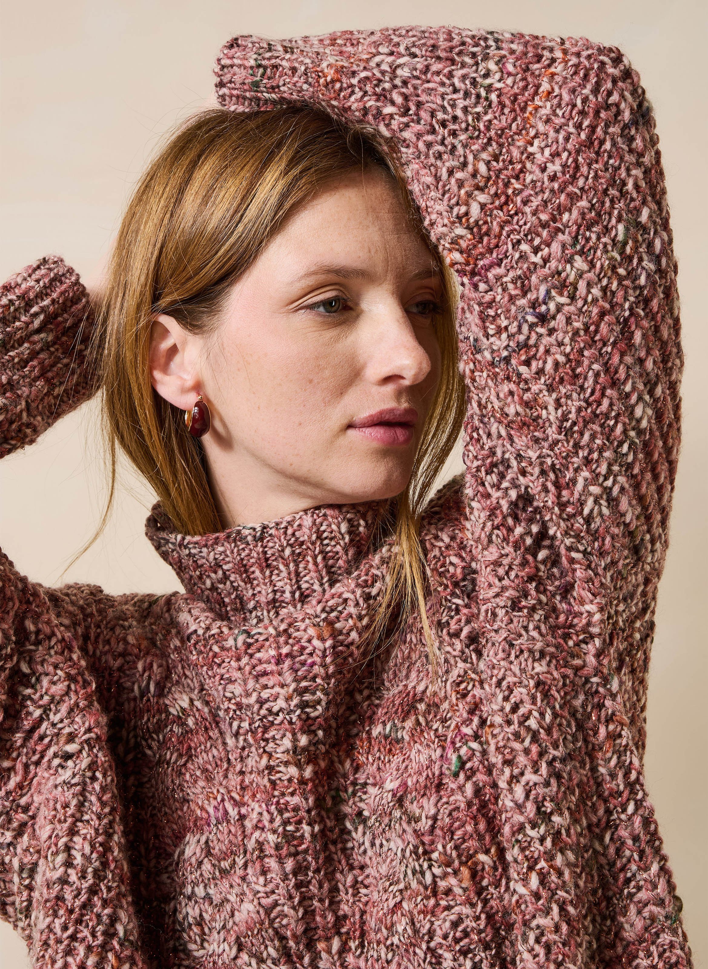Straight high-neck knitted sweater | Pink LA FEE MARABOUTEE Women