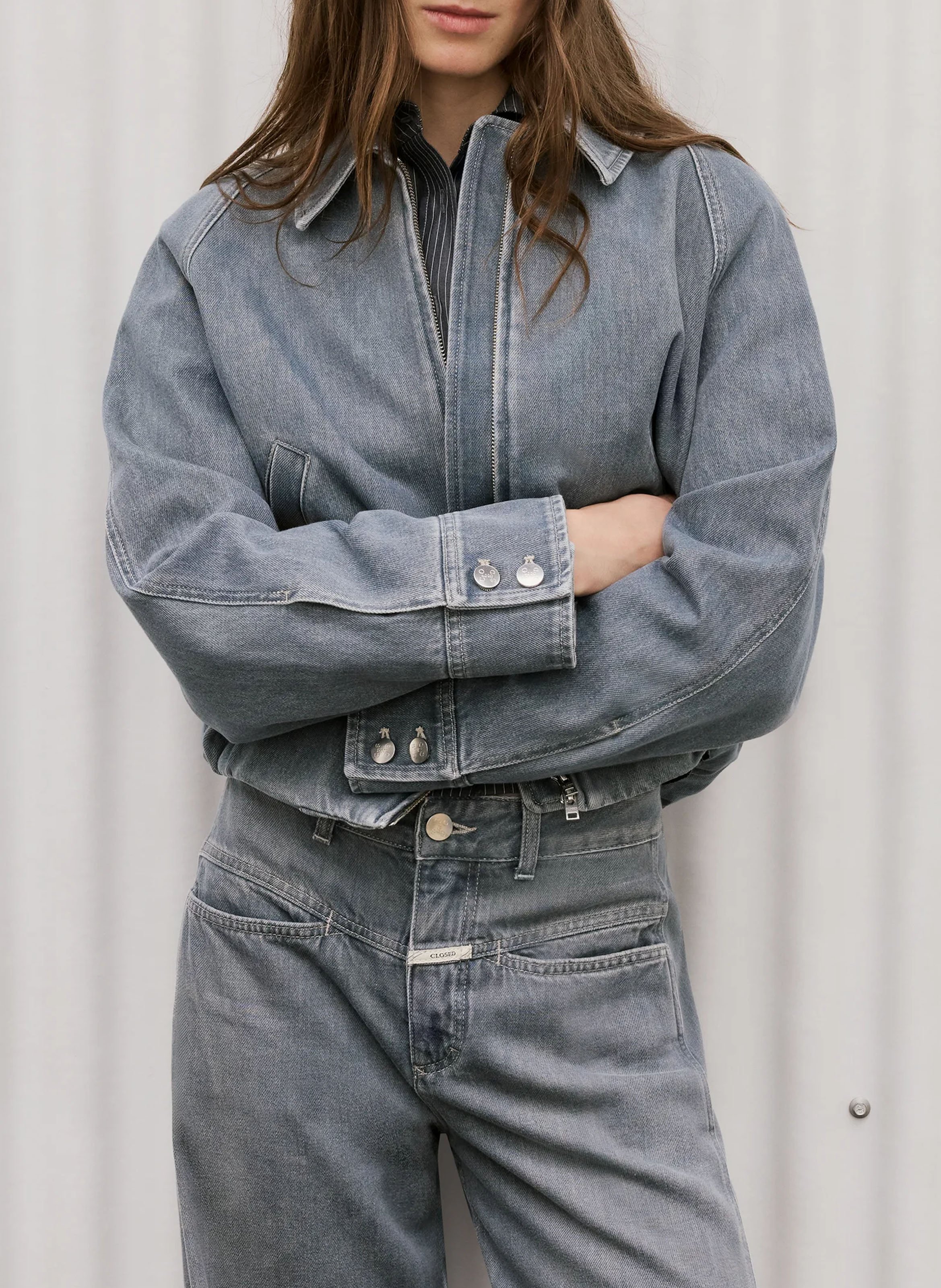 Straight cotton jacket with classic collar CLOSED Grey