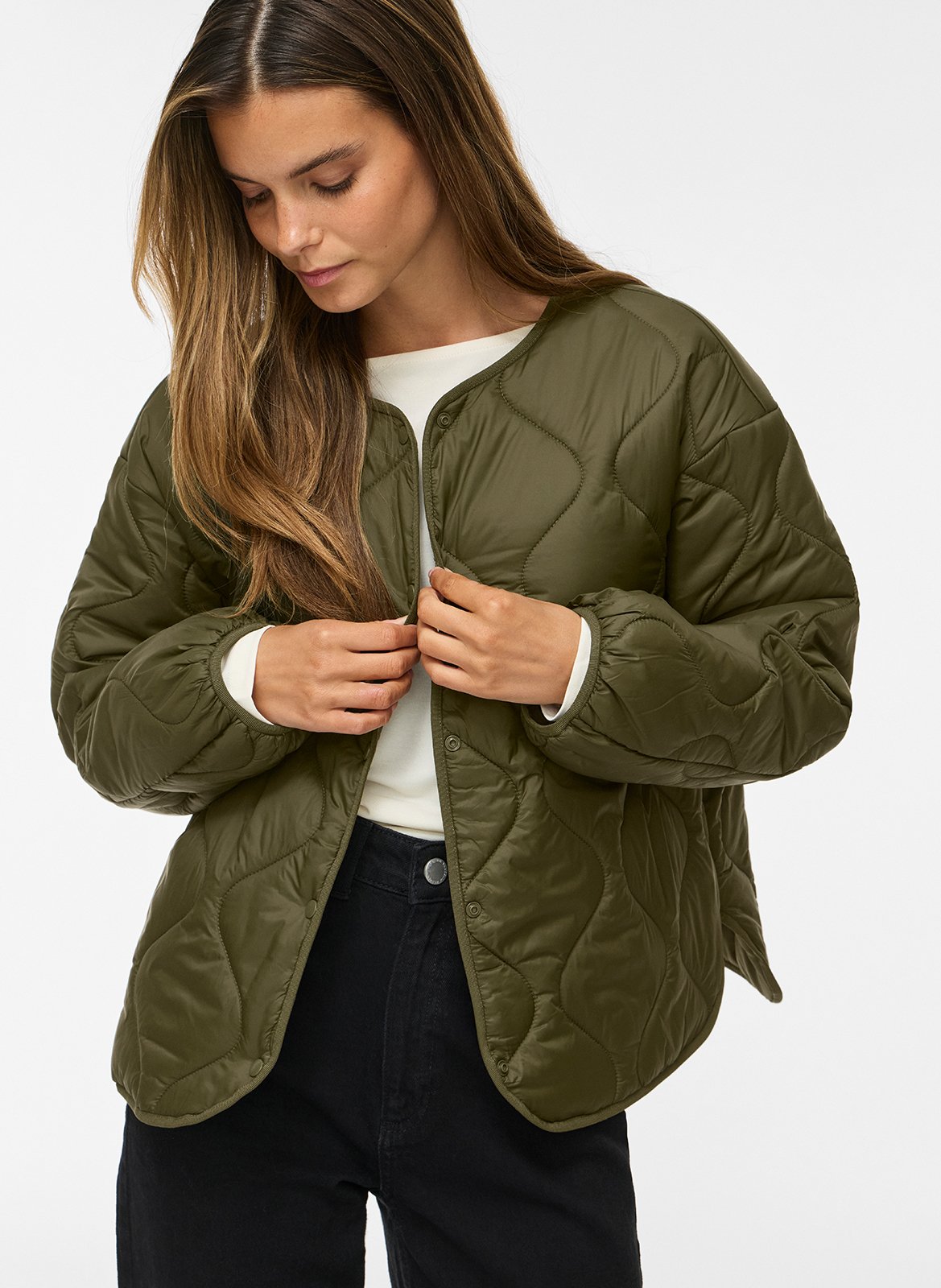 Quilted round neck jacket VILA Khaki