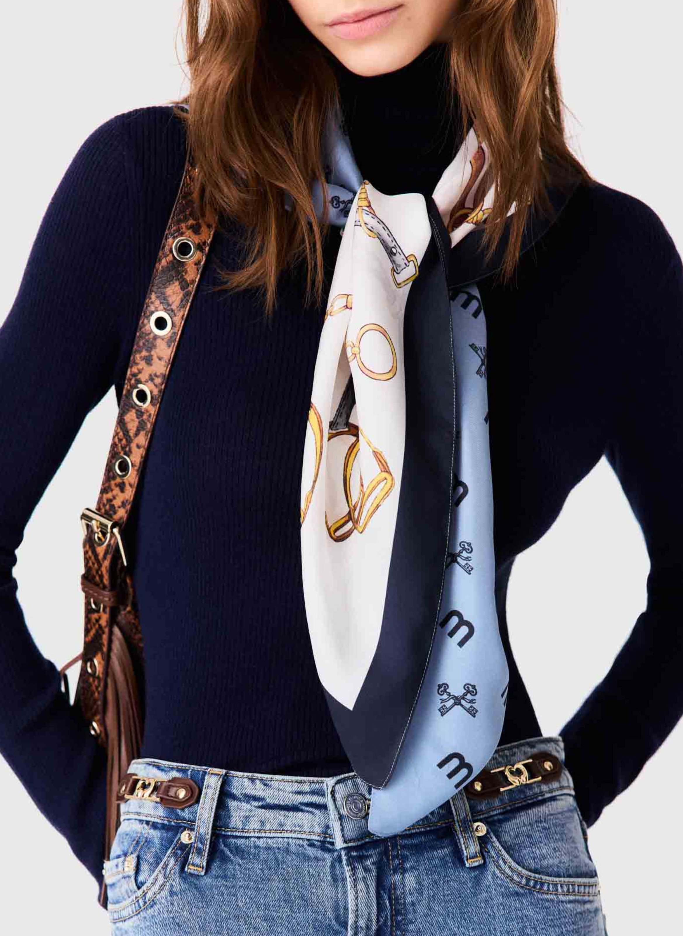 Foulard van zijde met print MAJE Blauw