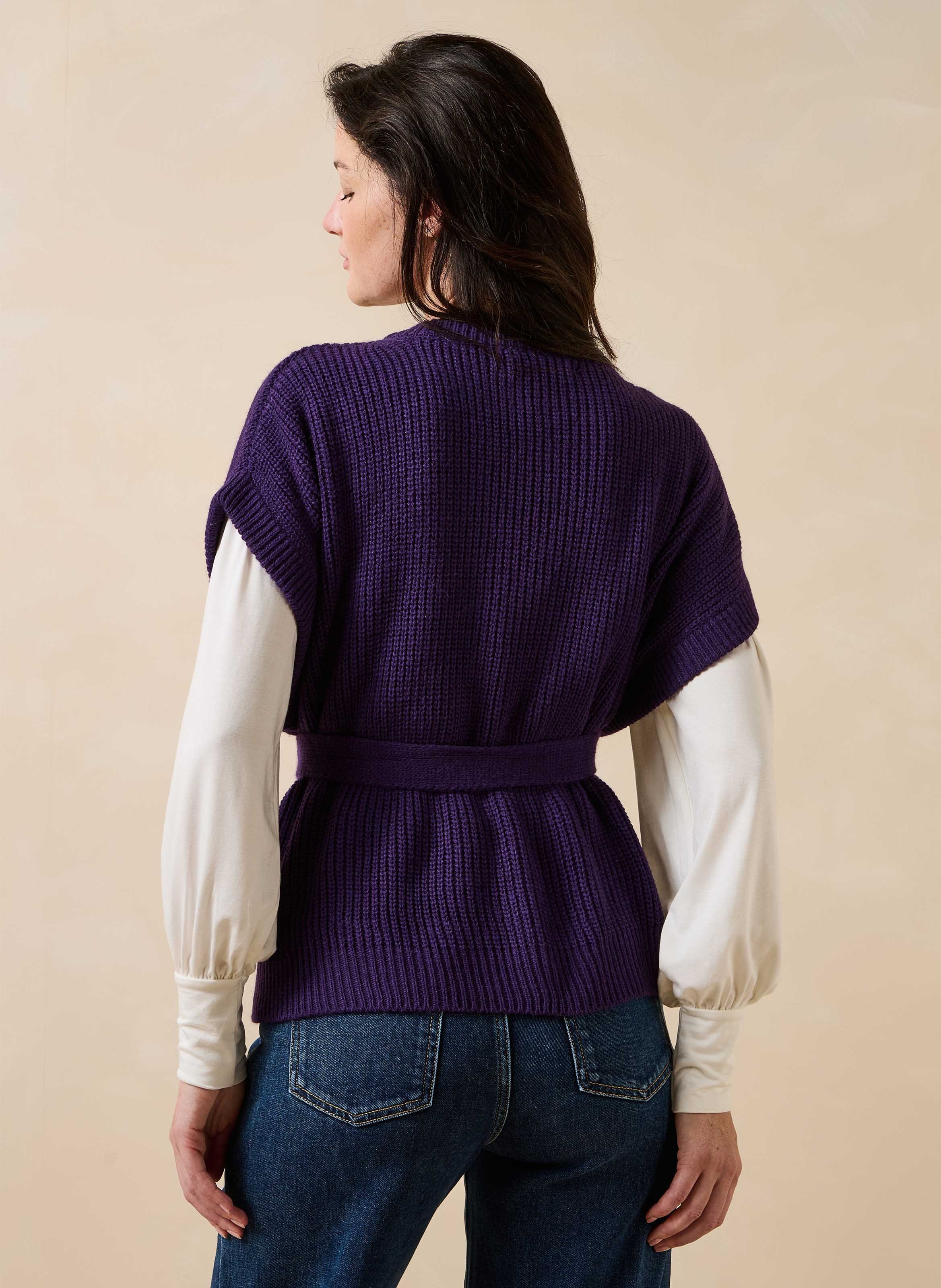 Sleeveless oversized ribbed cardigan LA FEE MARABOUTEE Purple