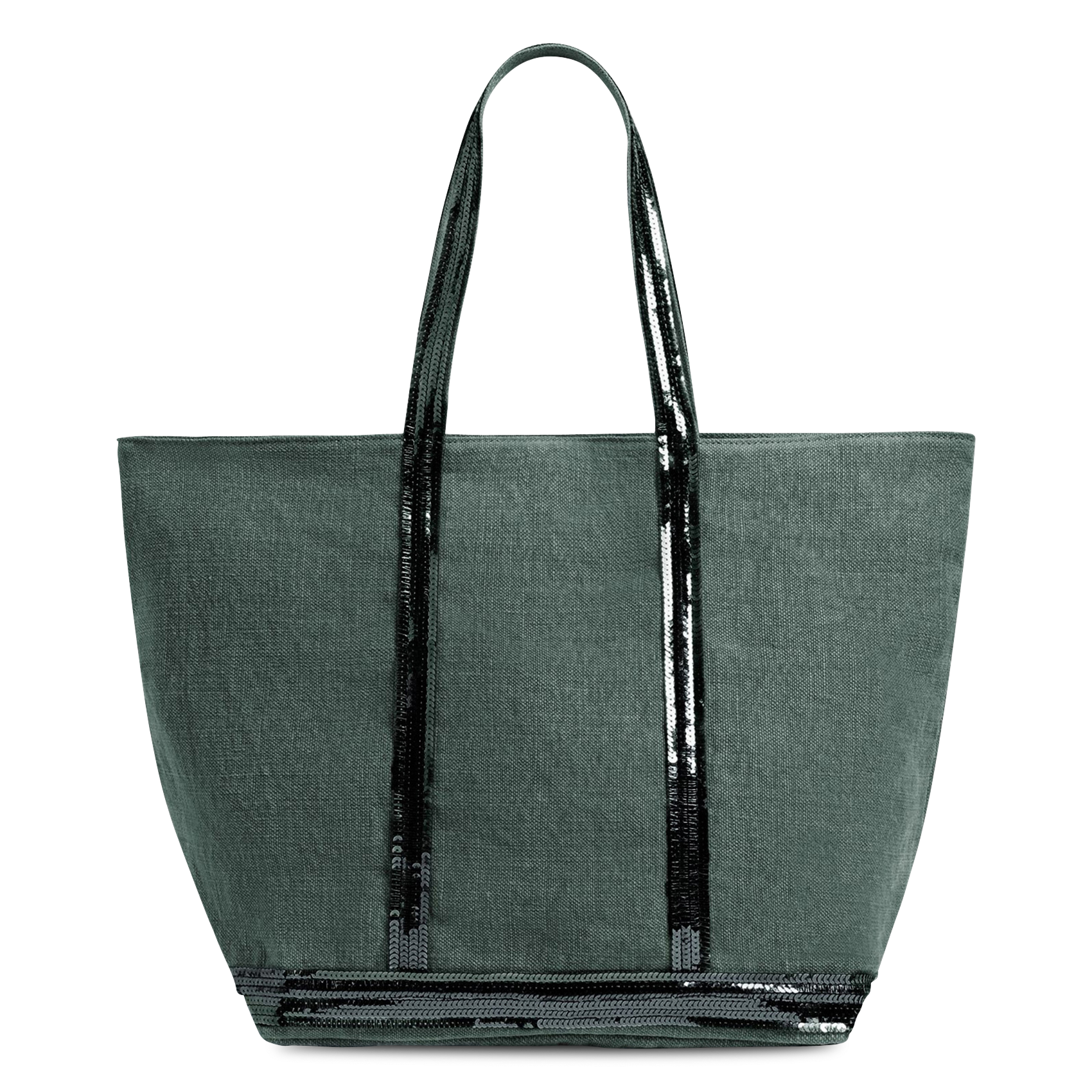 Sequin-embroidered linen tote bag VANESSA BRUNO Green