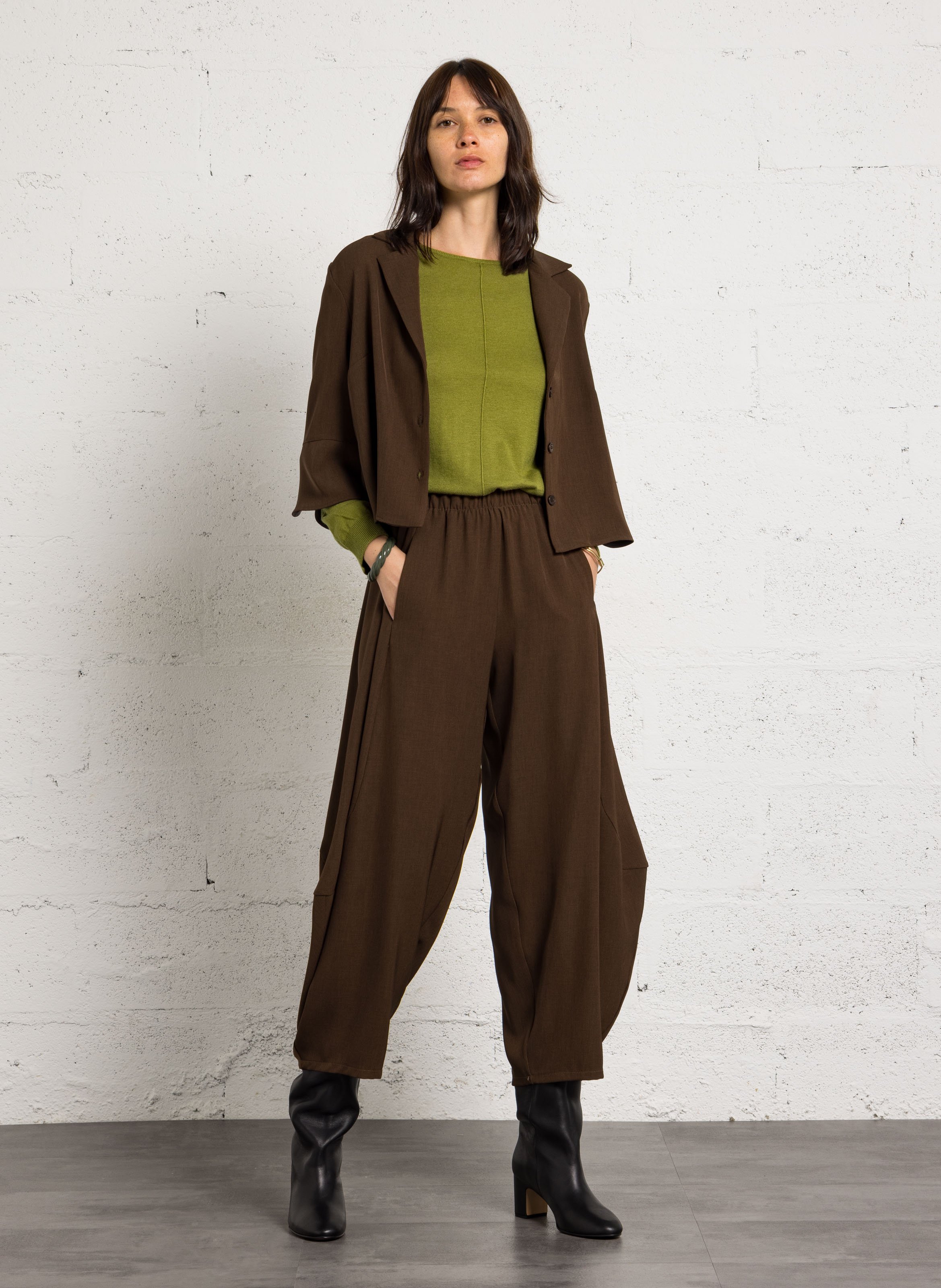 Chemise courte col V  IMPERIAL Marron