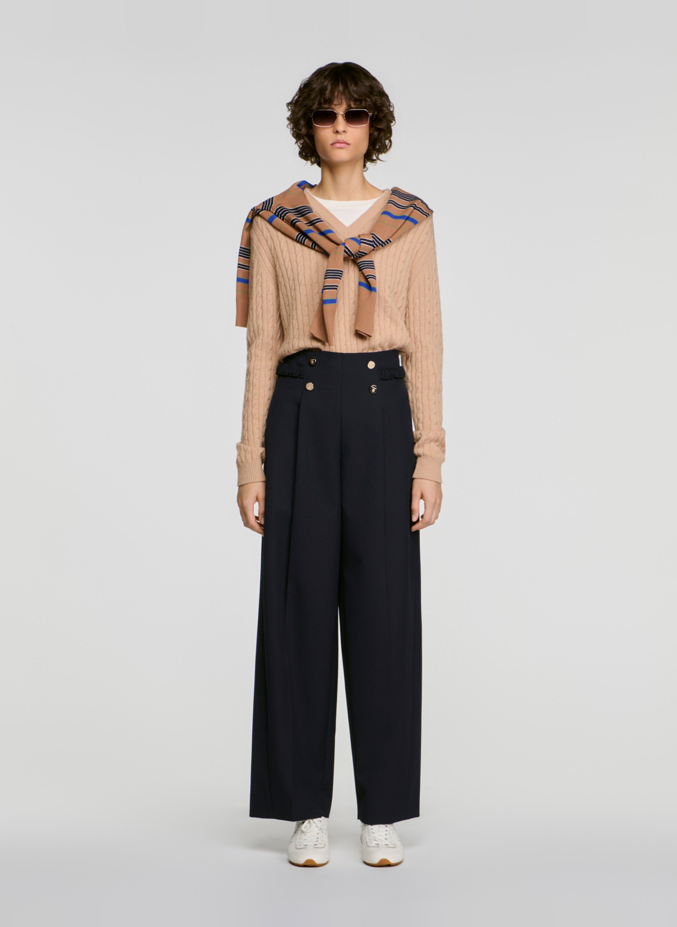 Pantalon large taille haute SANDRO Bleu
