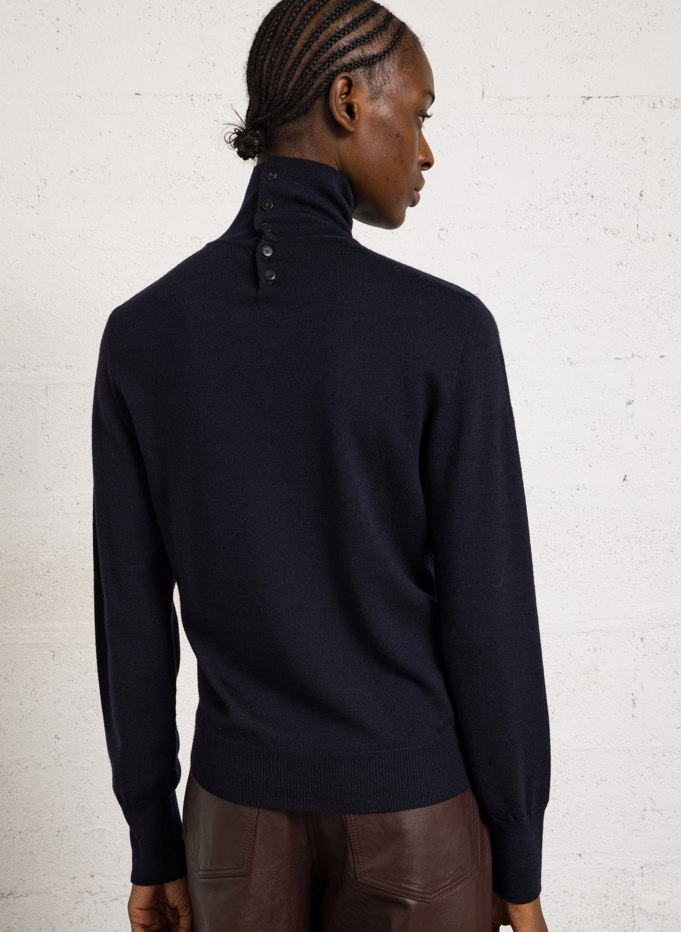 Gerader Pullover mit Rollkragen aus Wolle POMANDERE Blau