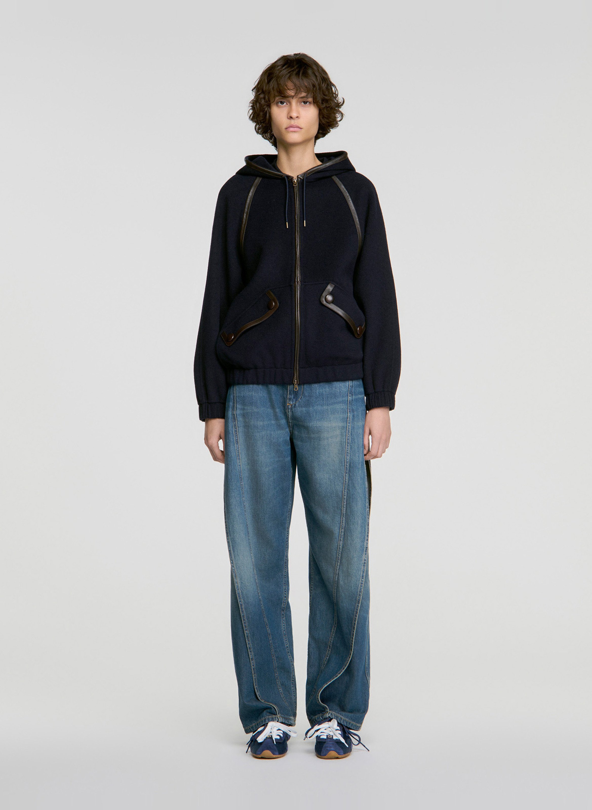 Effen wollen jas met capuchon SANDRO Blauw