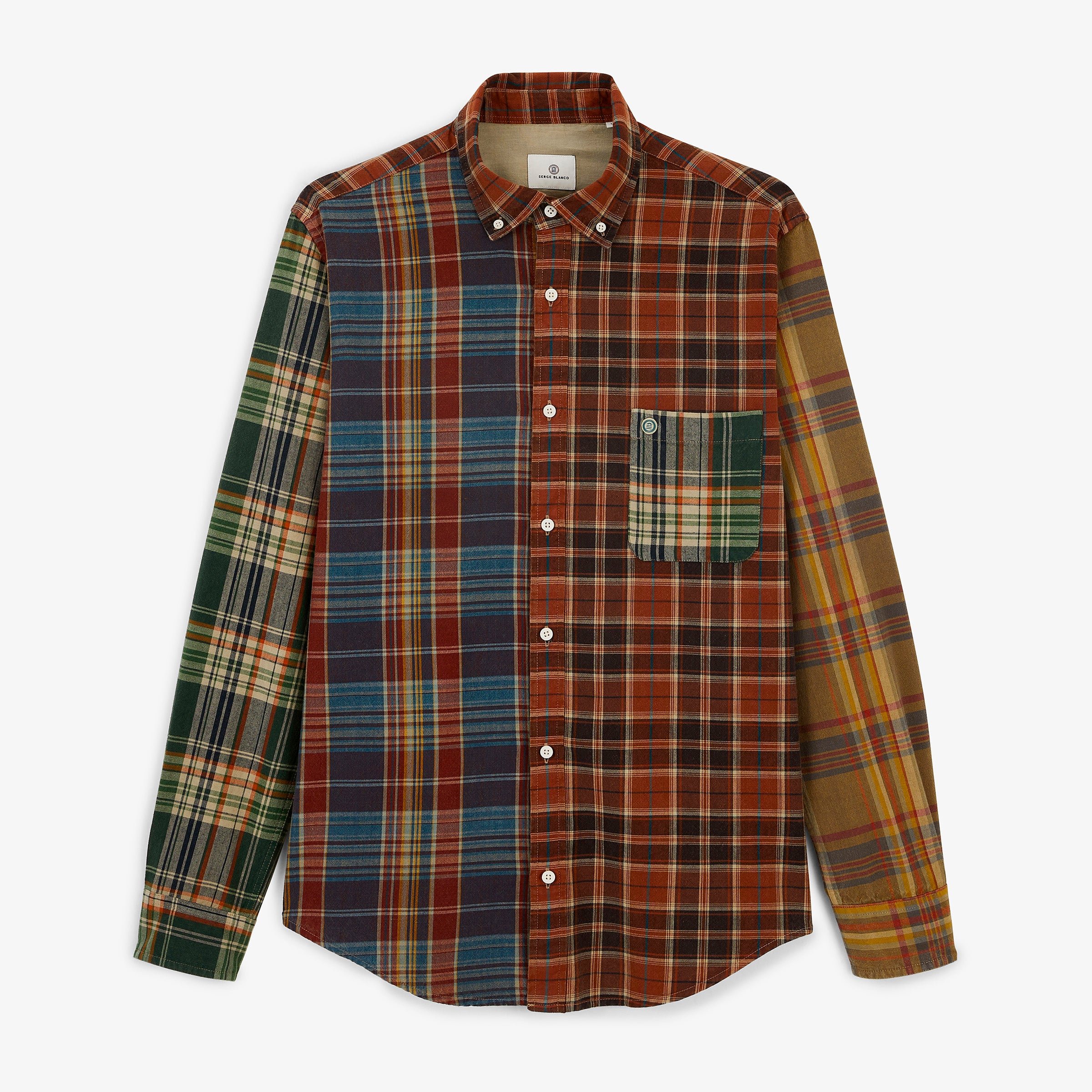 Long-sleeved cotton patchwork check shirt SERGE BLANCO Multicolored