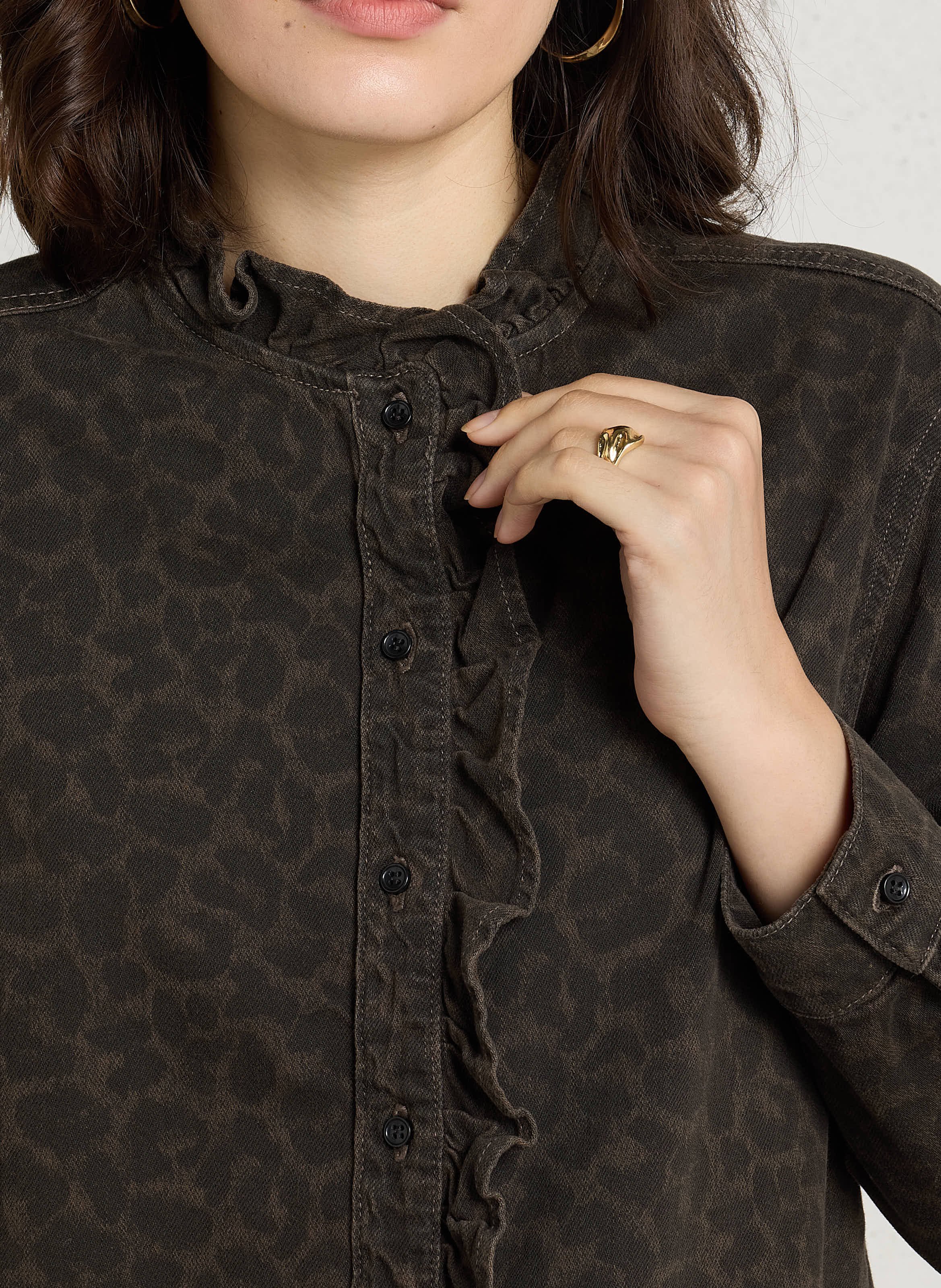 Rechte blouse met luipaardprint DES PETITS HAUTS Bruin