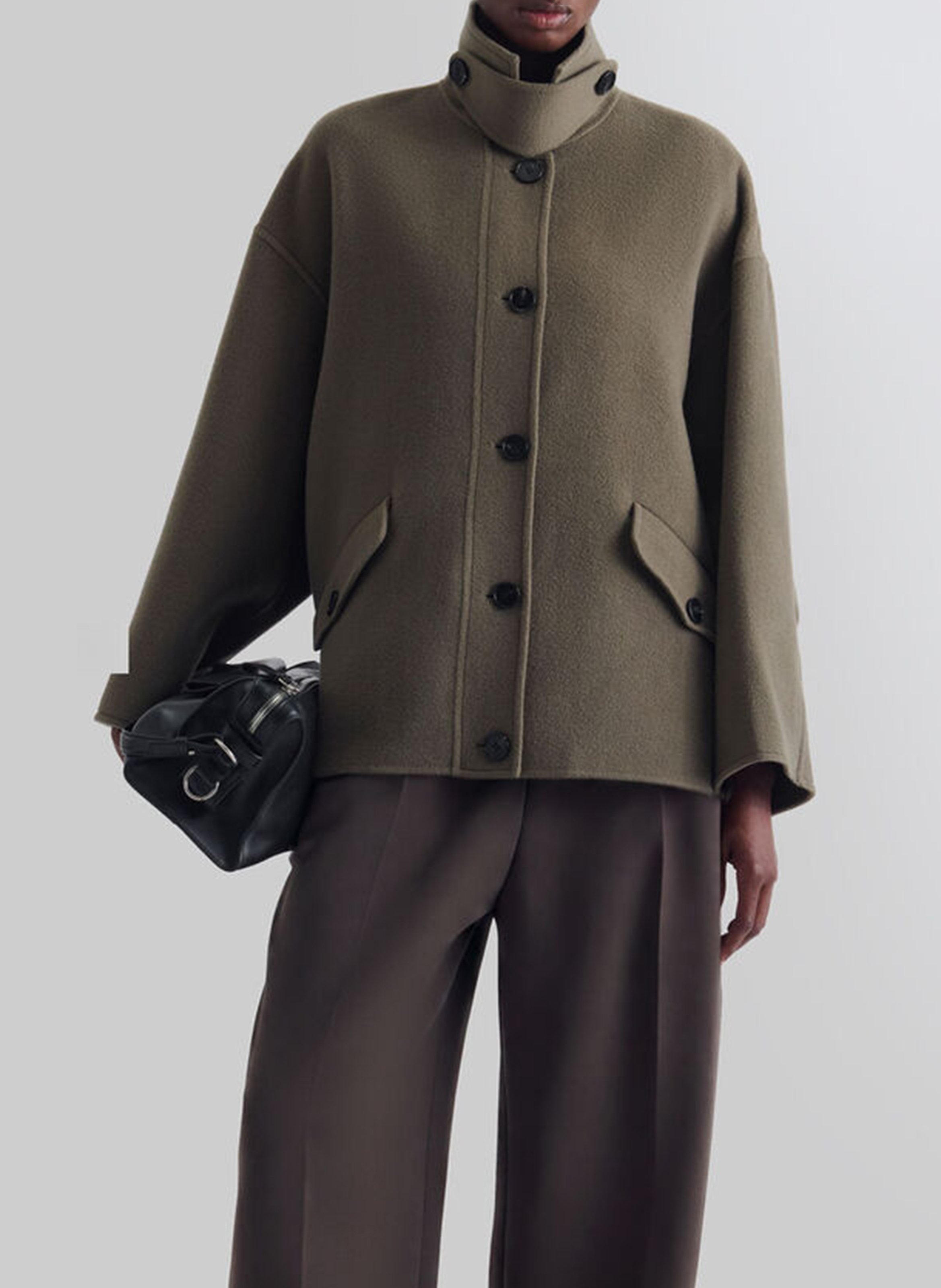 Oversized high-neck coat in wool and cashmere IRO Khaki