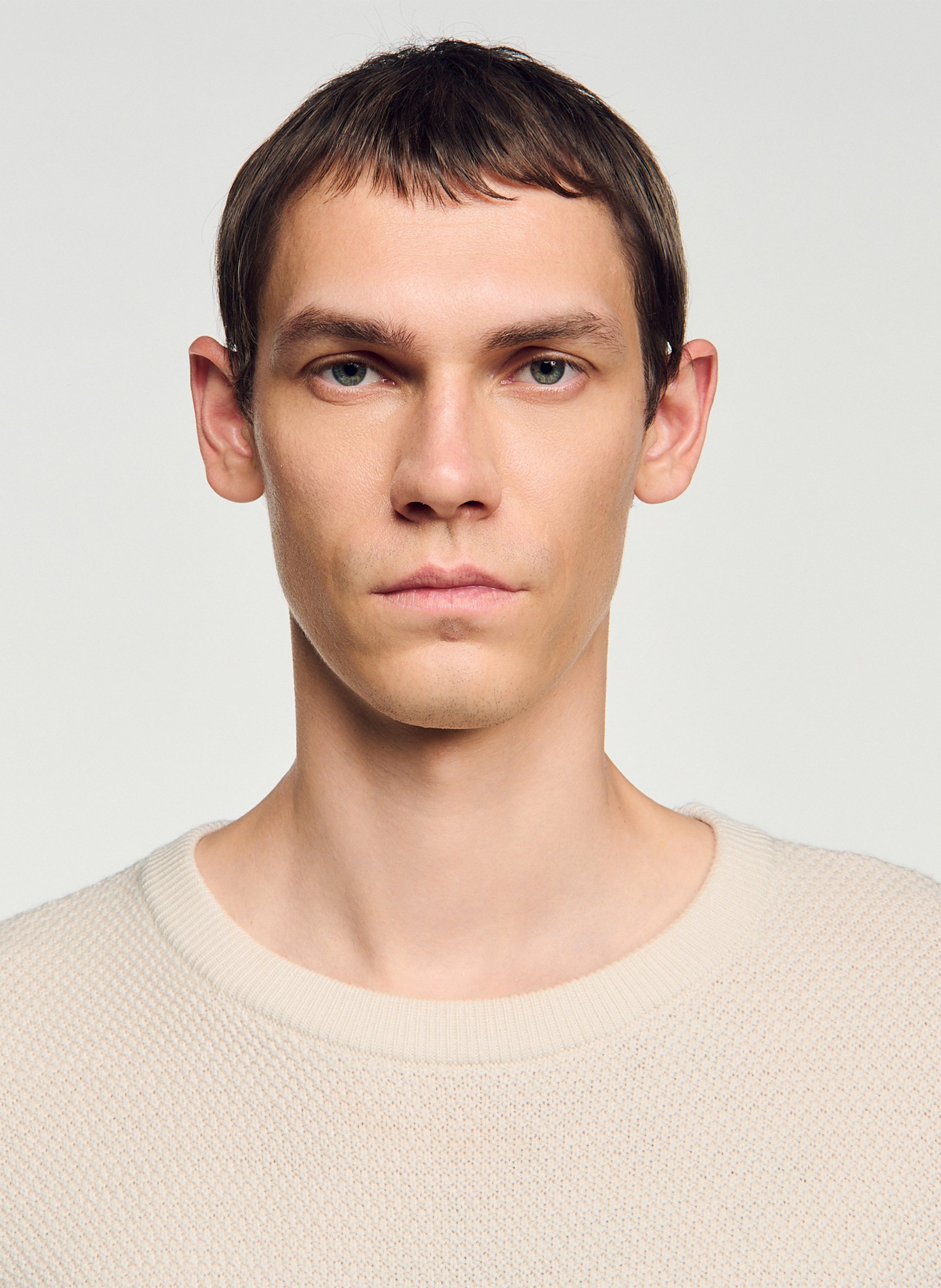 Pull droit col rond en laine SANDRO Beige