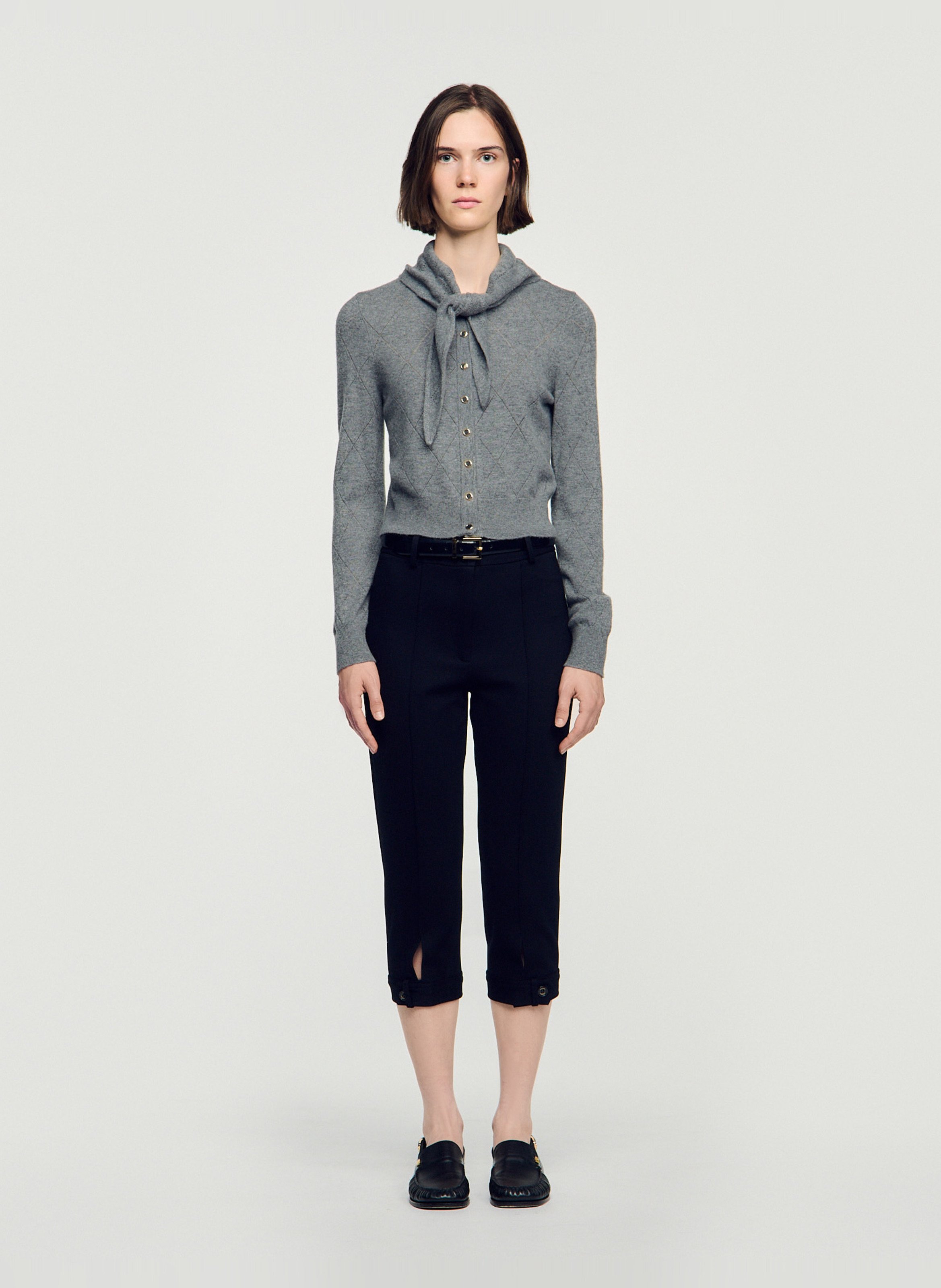Gilet en maille ajourée de laine et cachemire SANDRO Gris