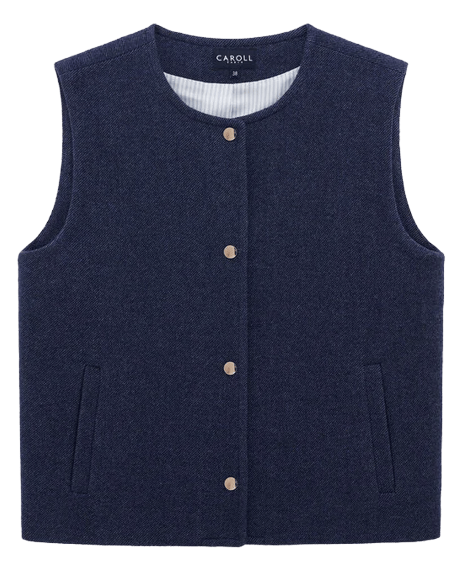 Straight round neck wool blend jacket CAROLL Blue