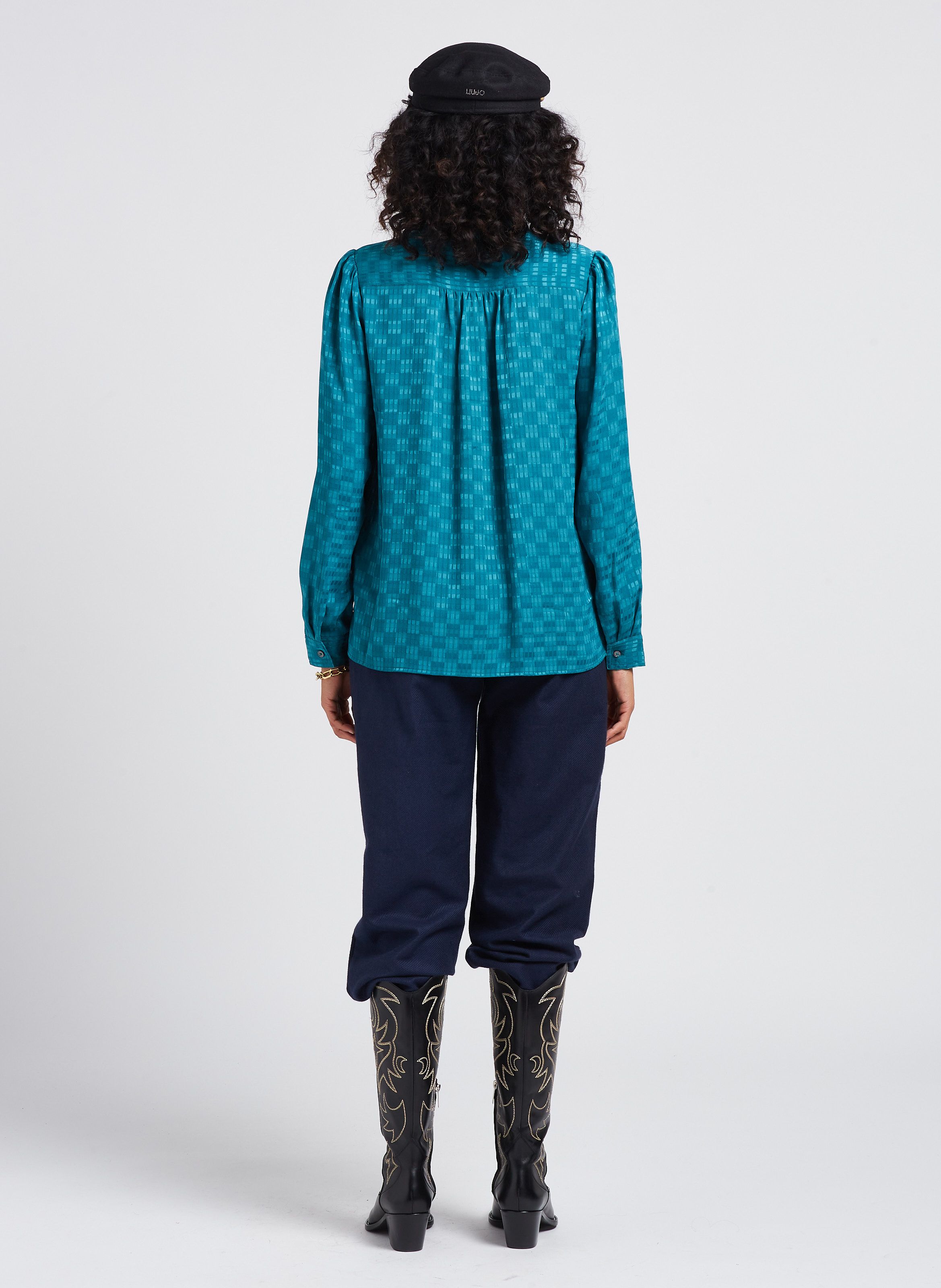 Blue High-waisted straight-leg wool-blend pants