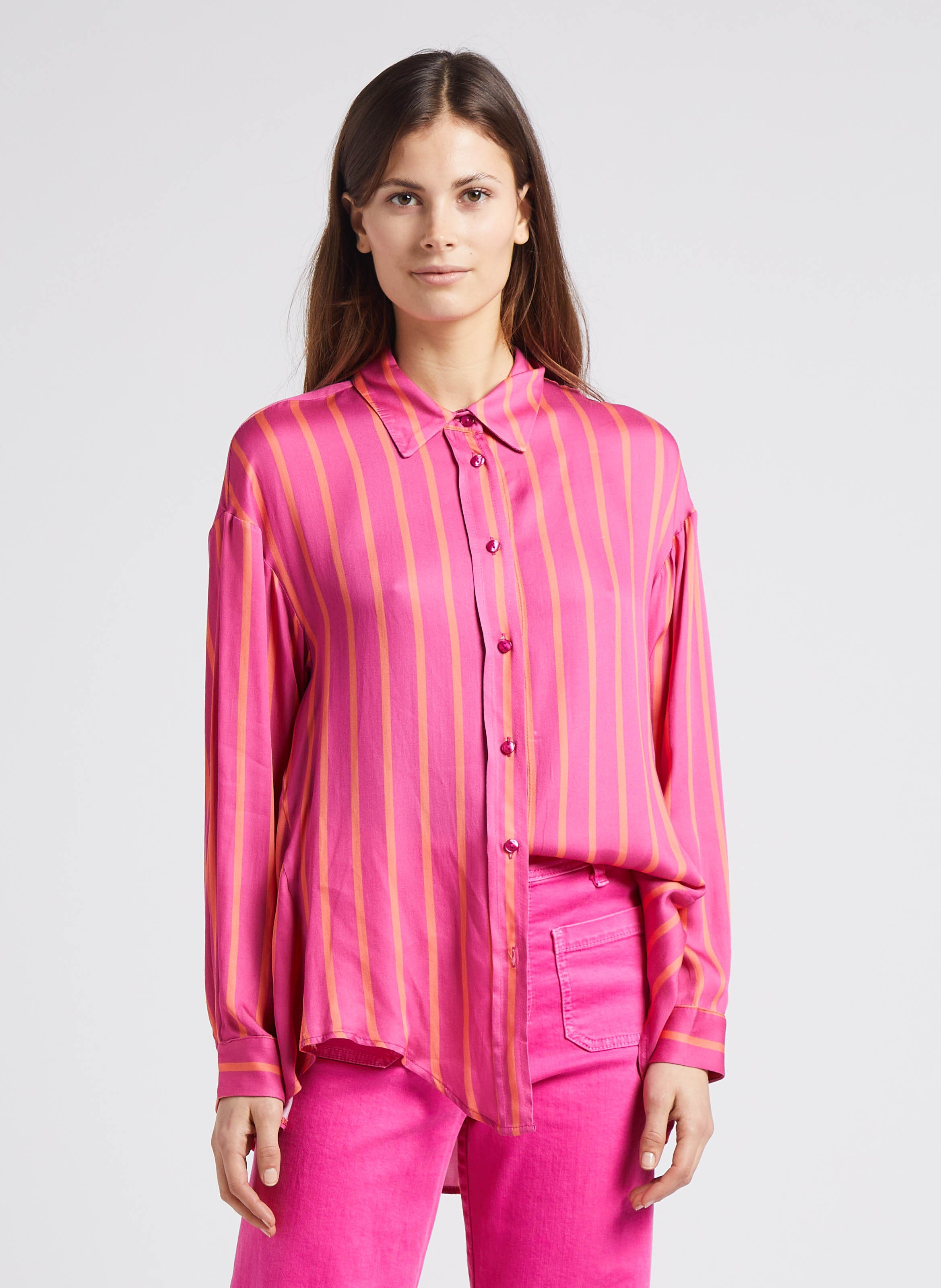 Gestreepte blouse met klassieke kraag PLEASE Roze