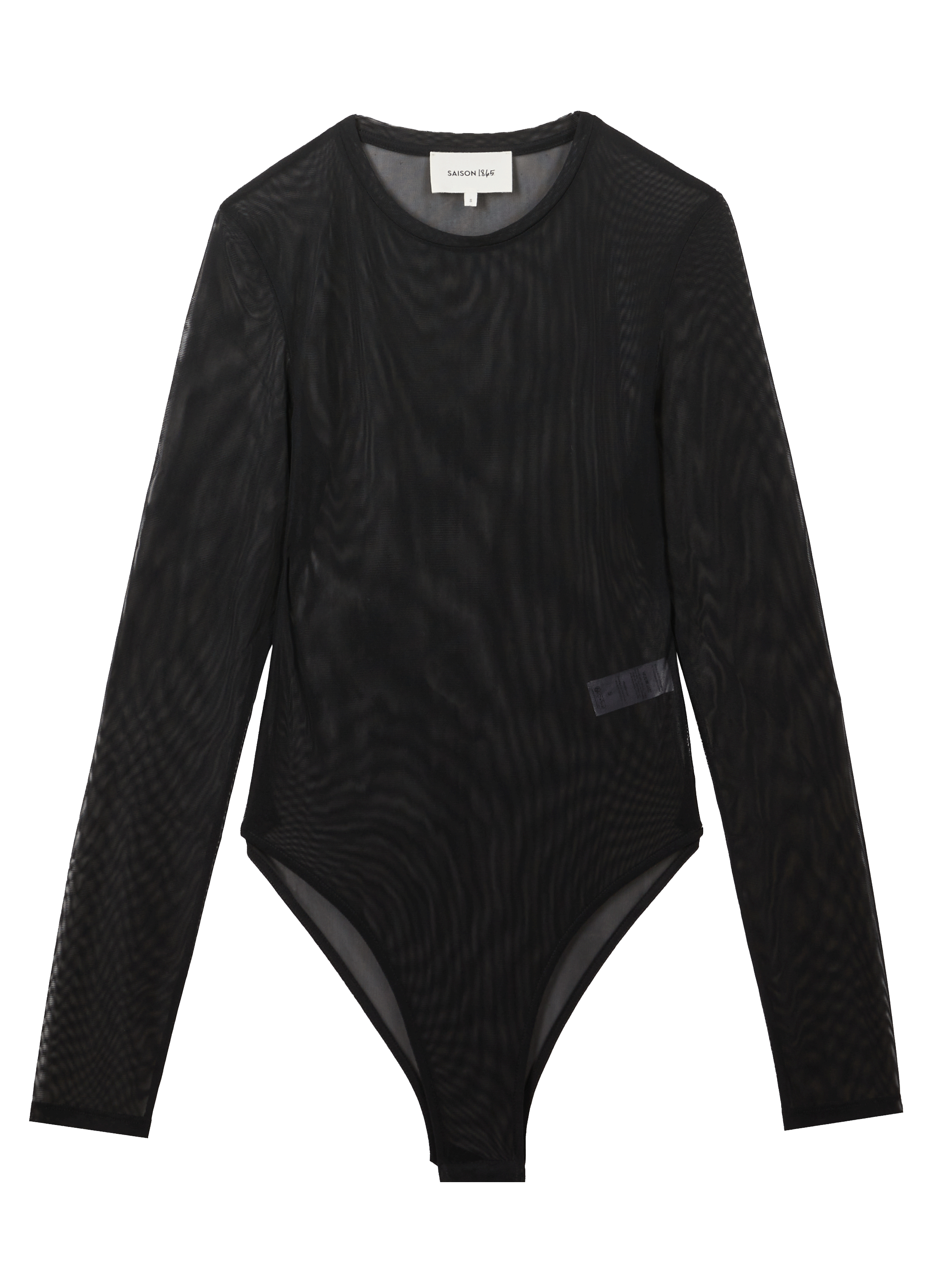 Body van tule met ronde hals Zwart