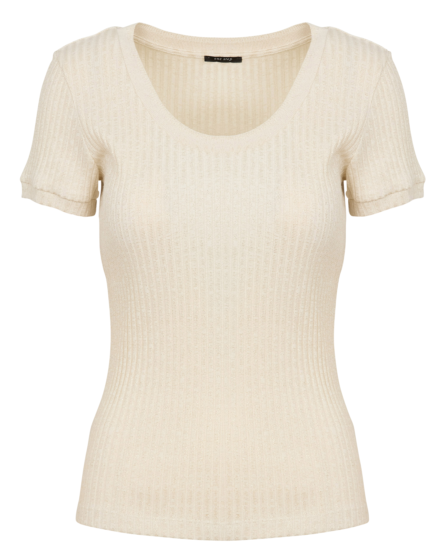 Camiseta de cuello redondo de algodón mezclado ONE STEP Beige
