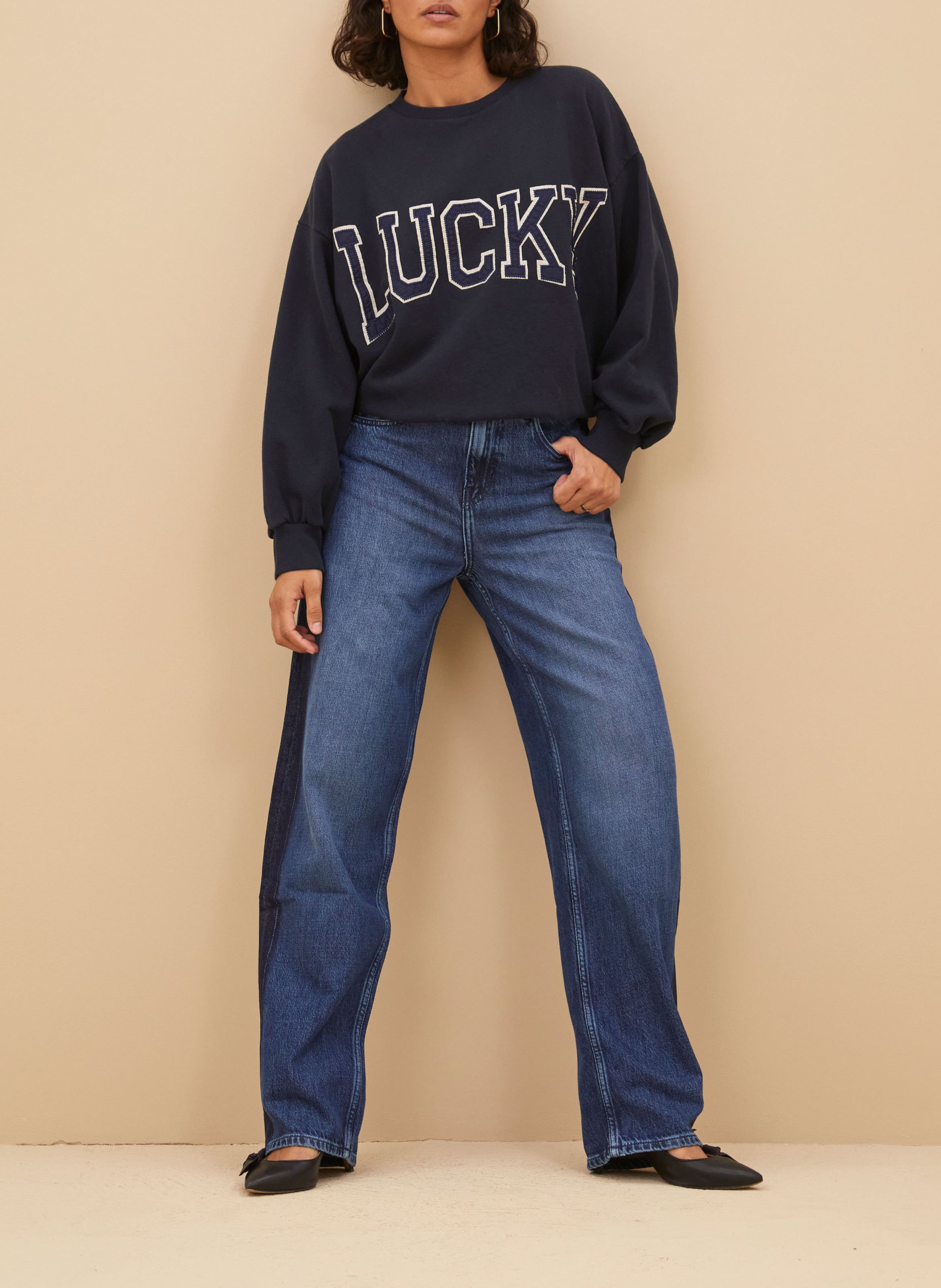 High-rise straight cotton-blend jeans BY BAR Blue