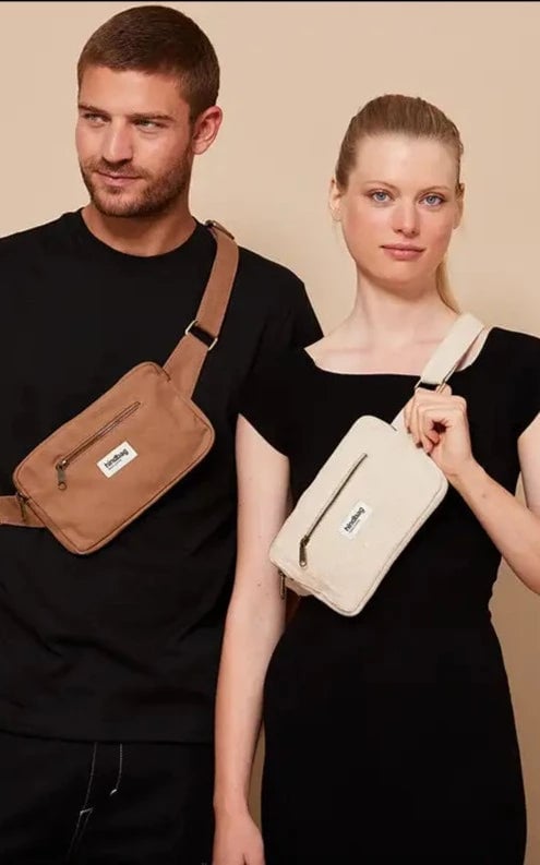 Cotton waist bag Brown