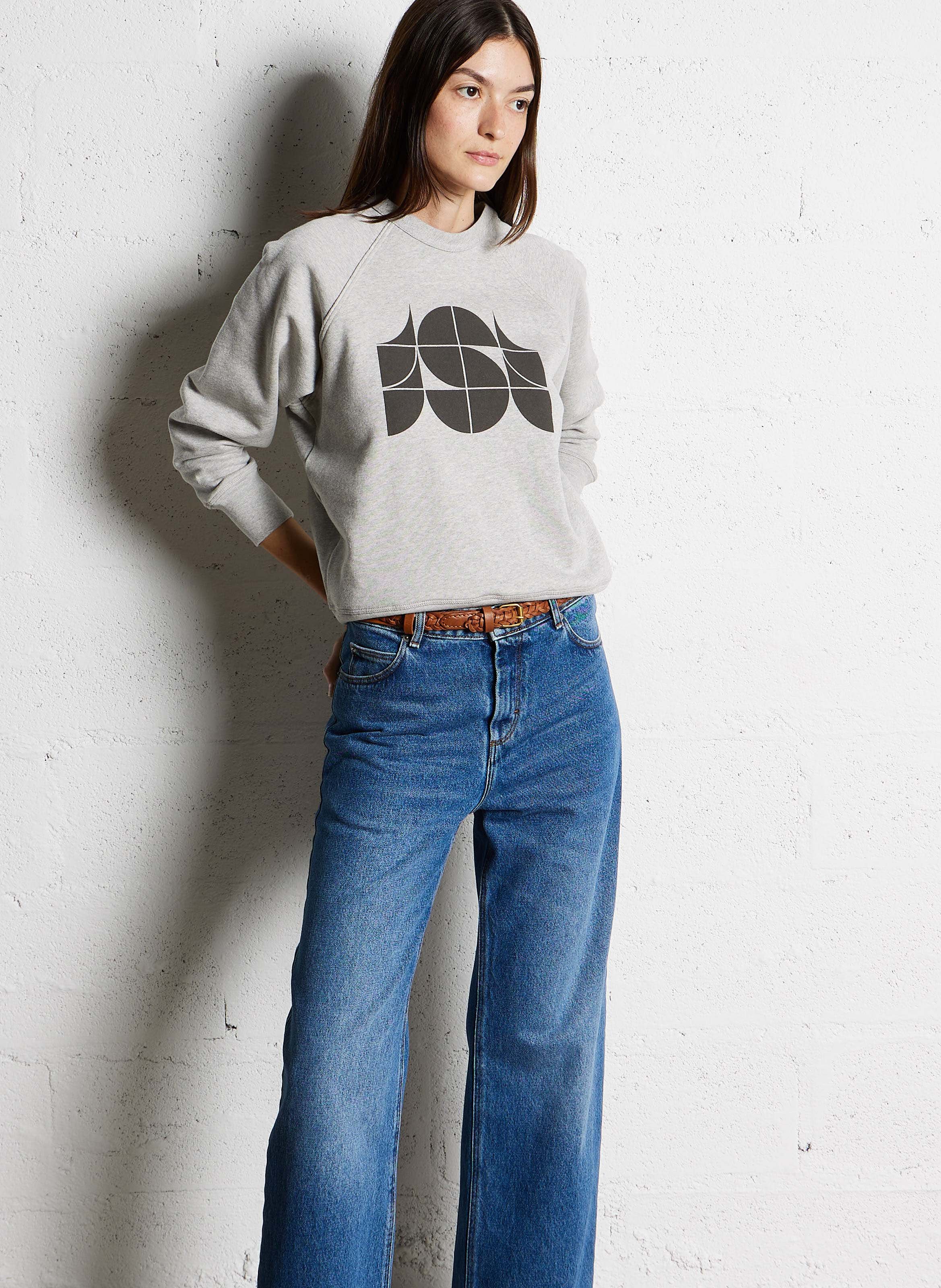 Sweat droit col rond en coton bio SOEUR Gris