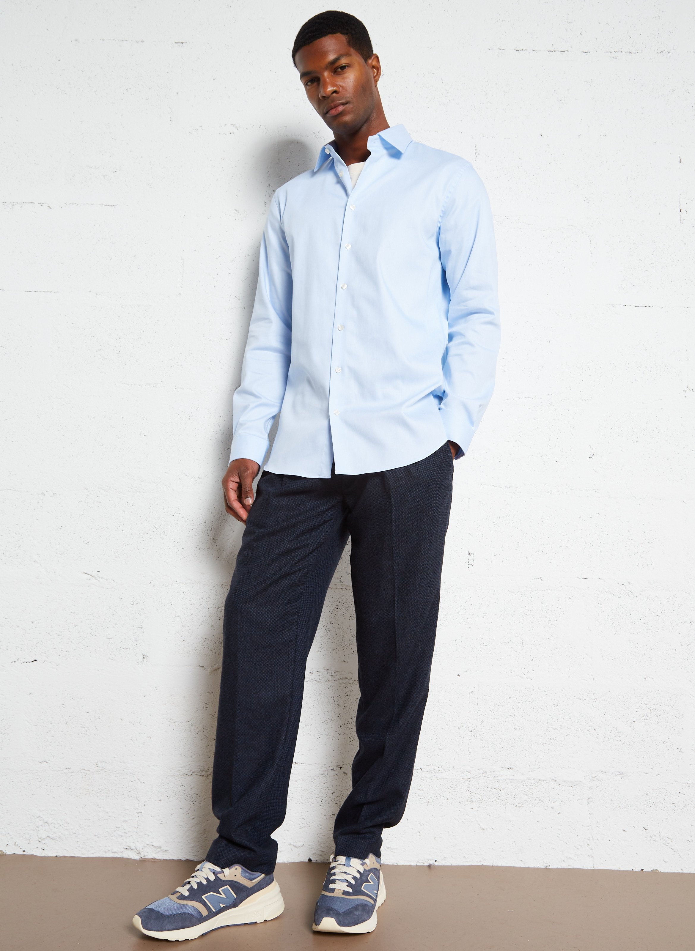 Chemise regular col classique en coton bio mélangé Bleu