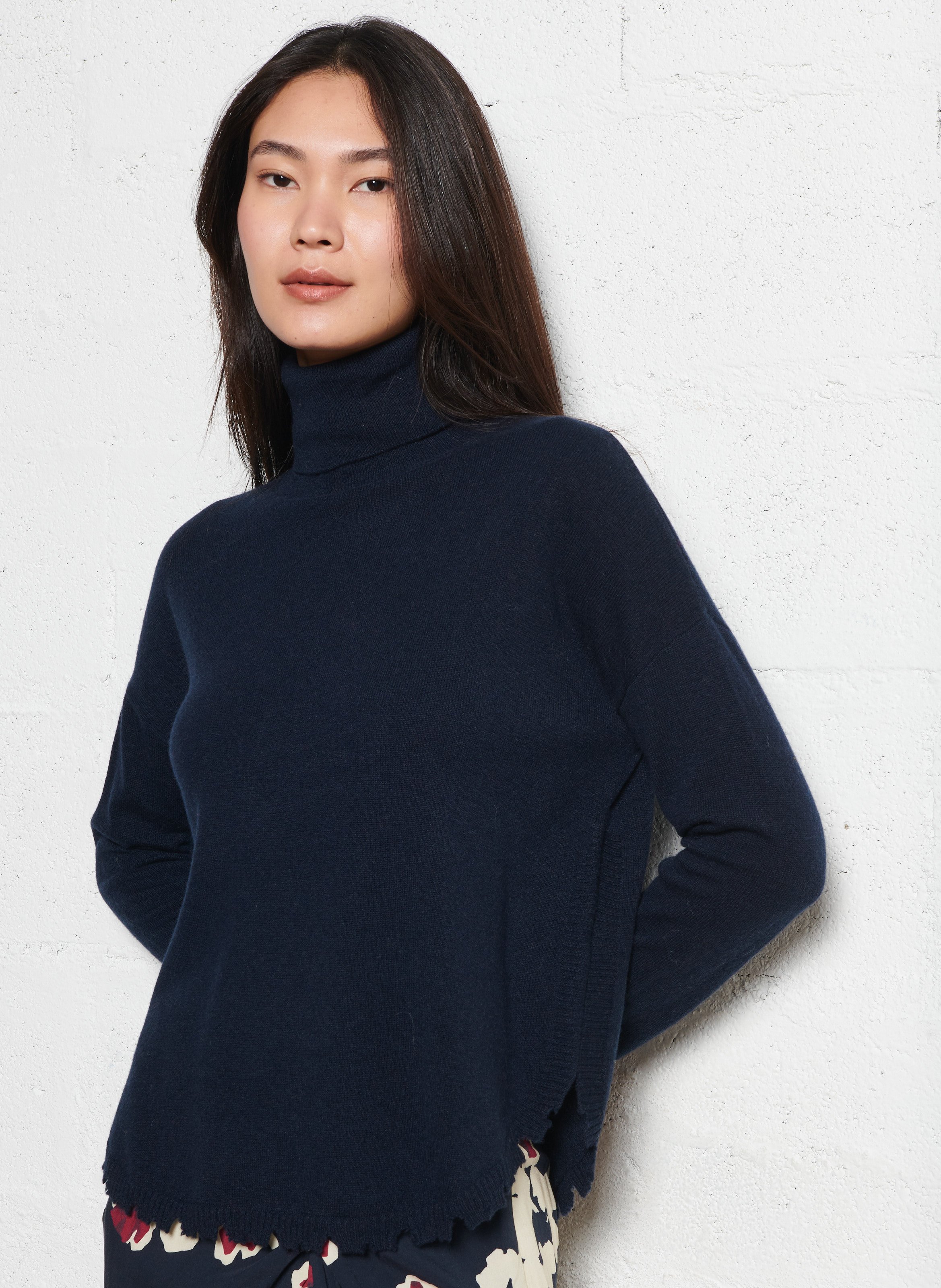 Pull ample col roulé en cachemire KUJTEN Bleu