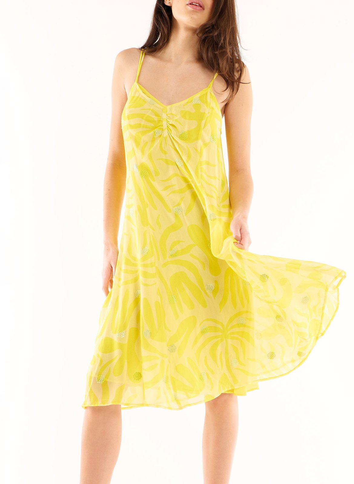Robe midi imprimée à strass WILD Jaune