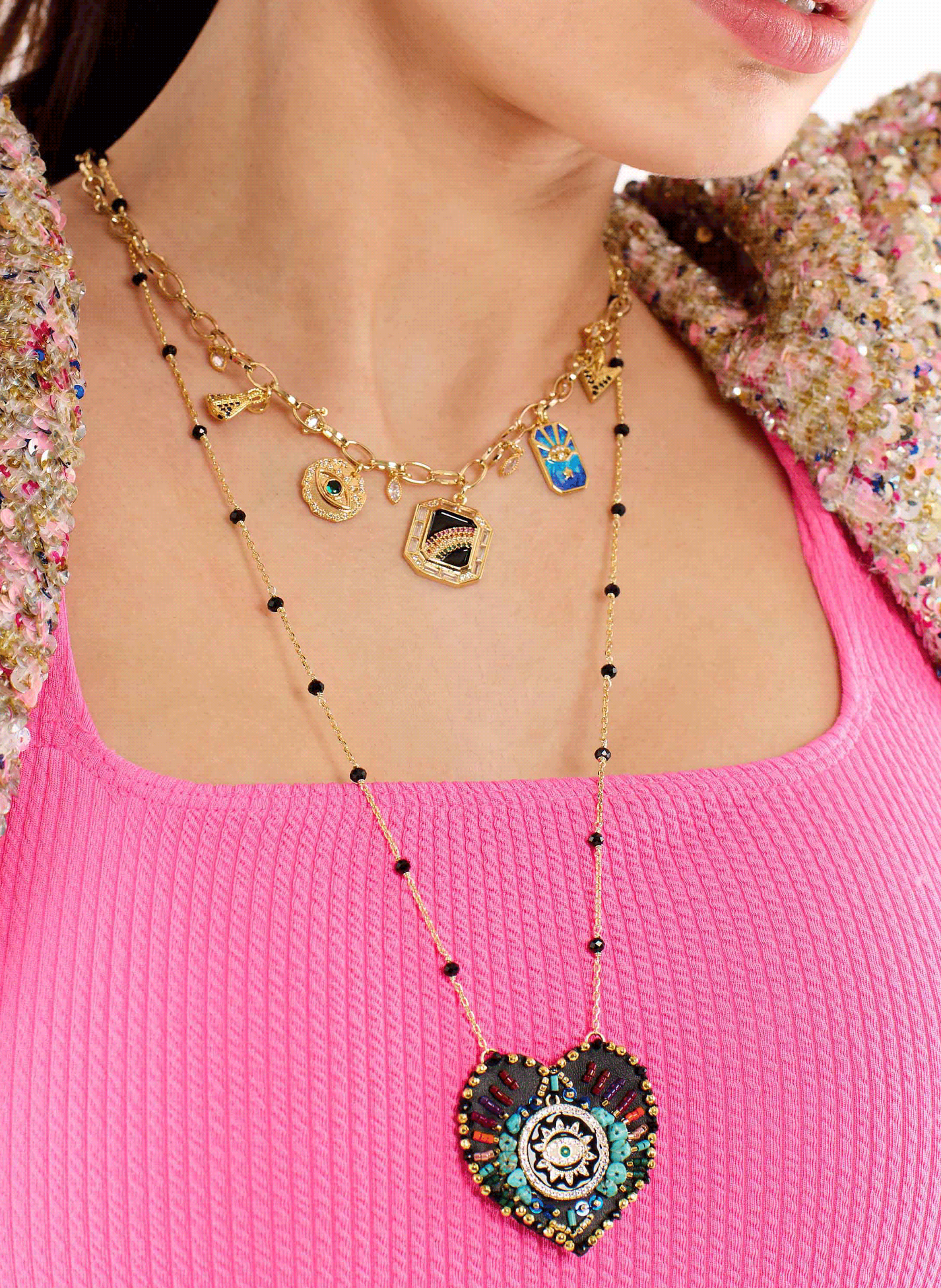 Chain necklace with central charm with pearls HIPANEMA Black