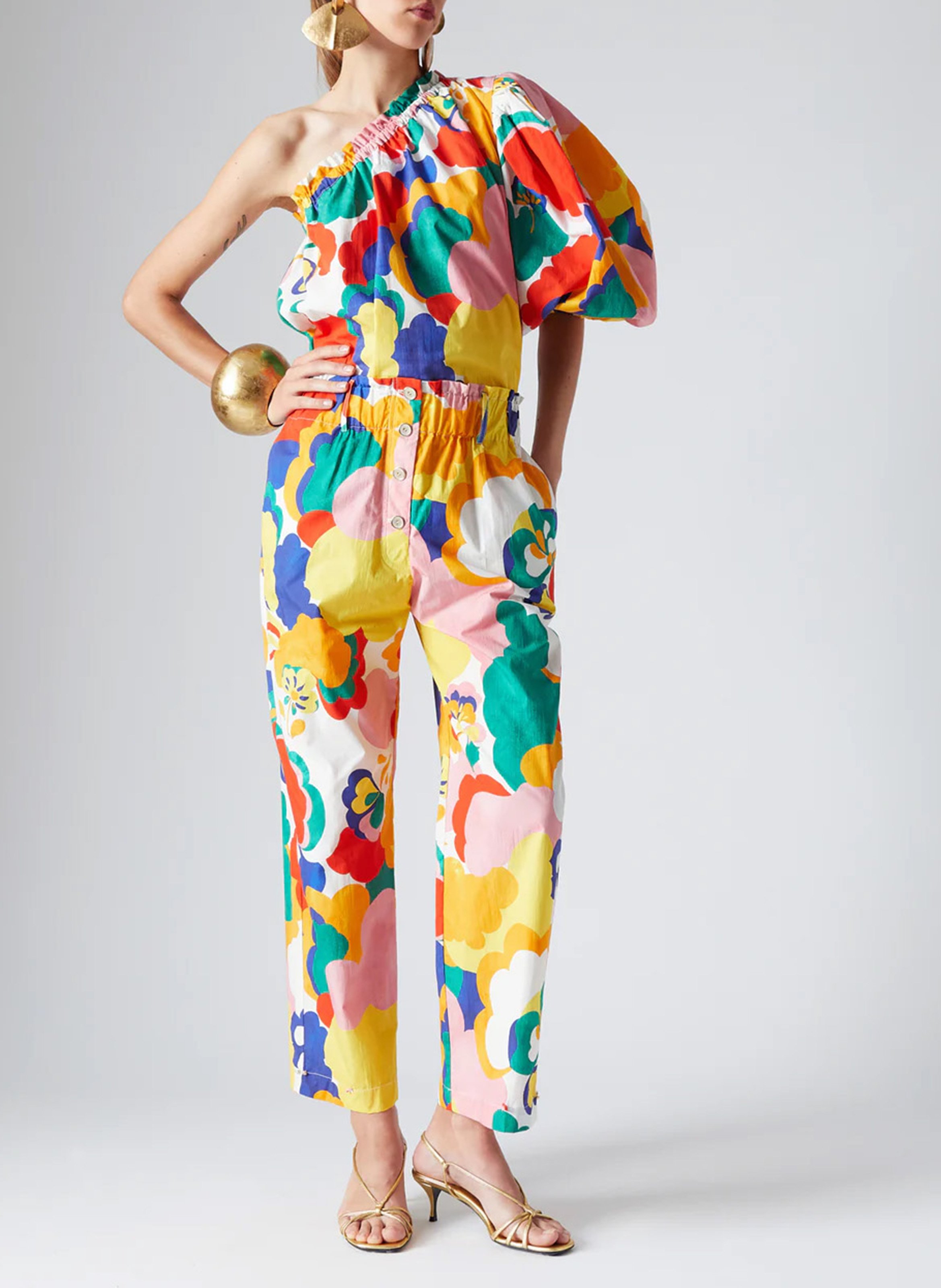High-waisted buttoned pants with patterns THE LABEL EDITION Multicolored