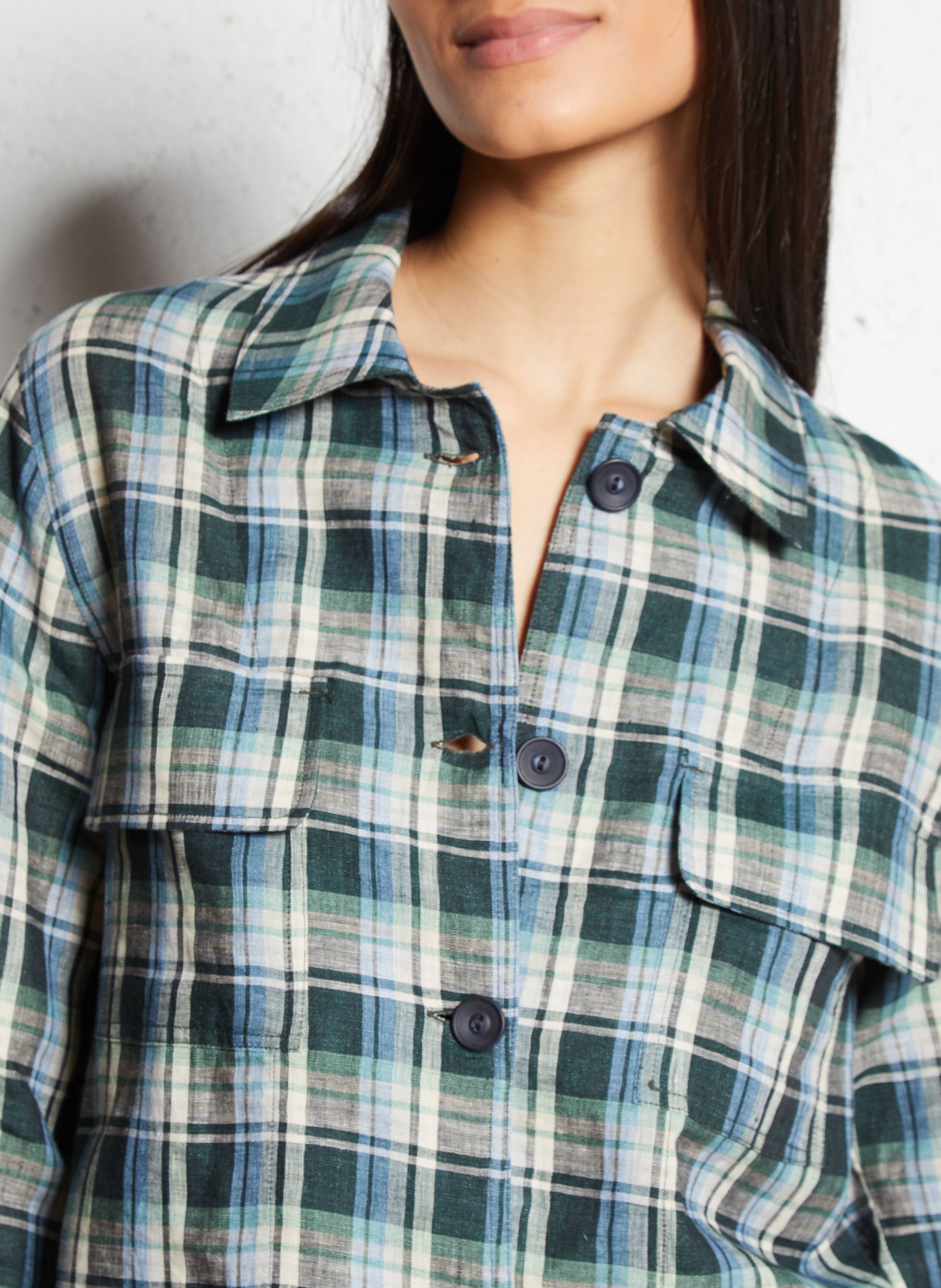 Checked linen shirt with classic collar DIEGA Green