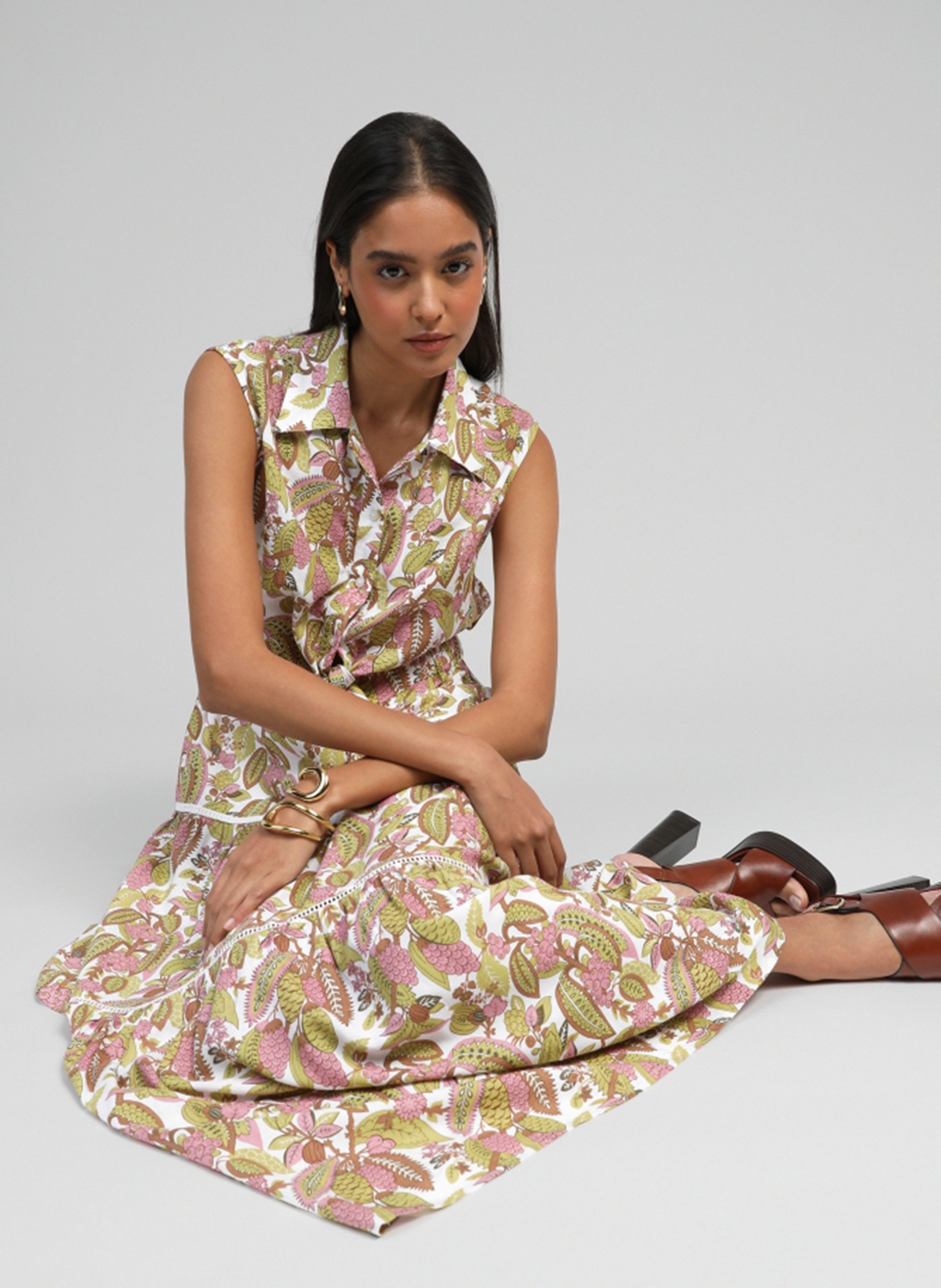 Dana long printed dress AN'GE Khaki