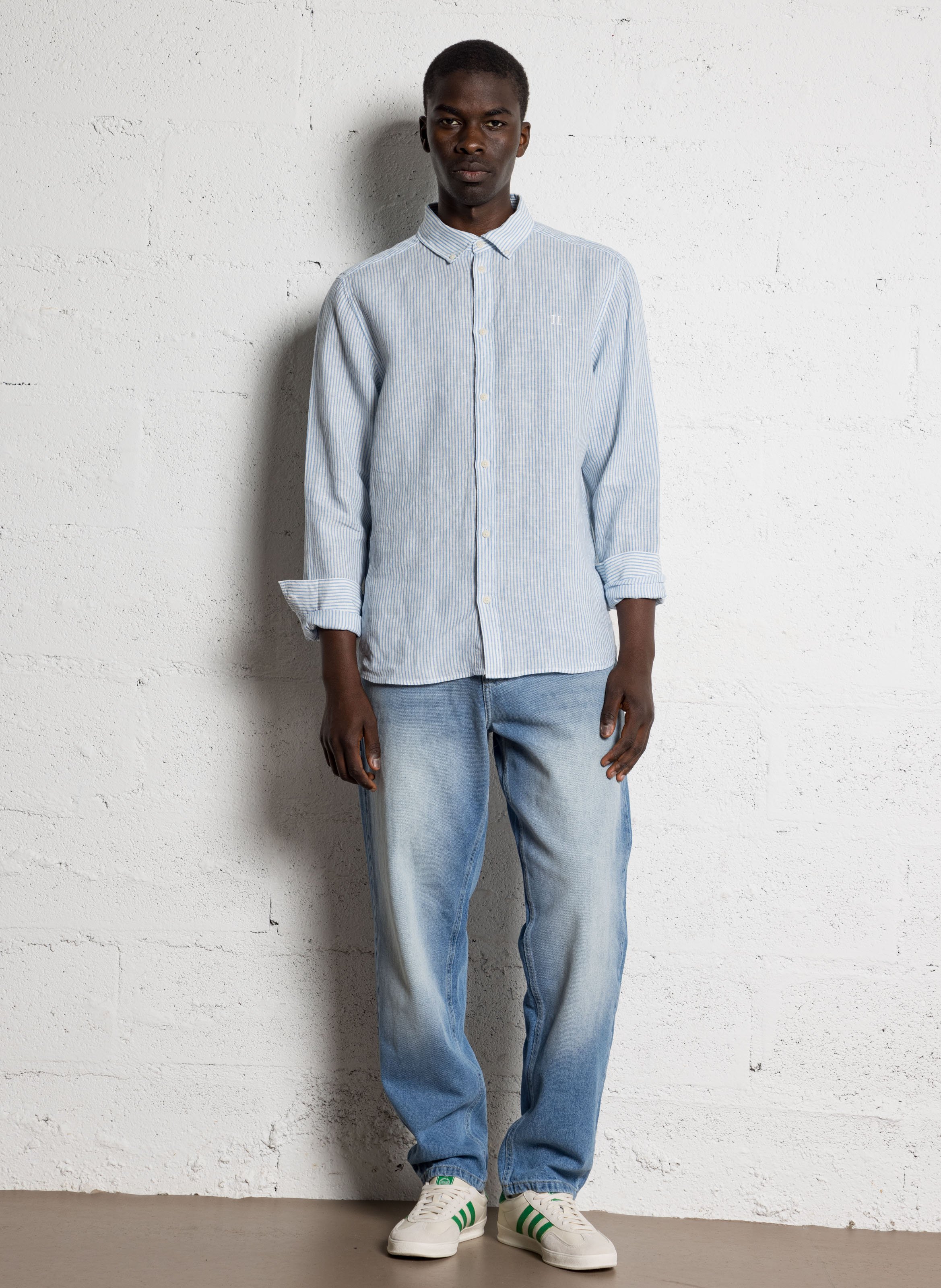 Linen striped classic collar shirt LES DEUX Blue