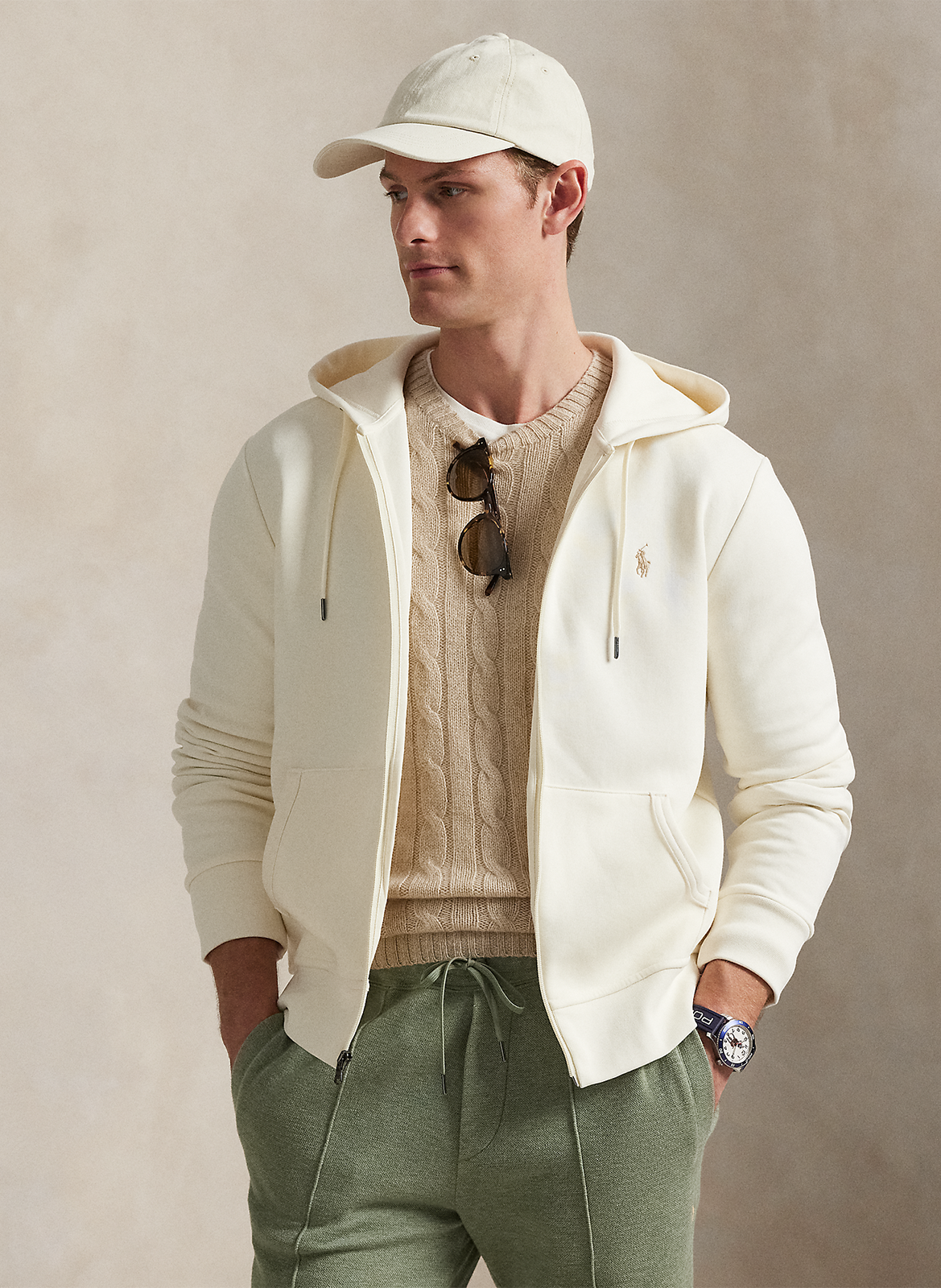 Zip-up soft cotton hoodie POLO RALPH LAUREN Beige
