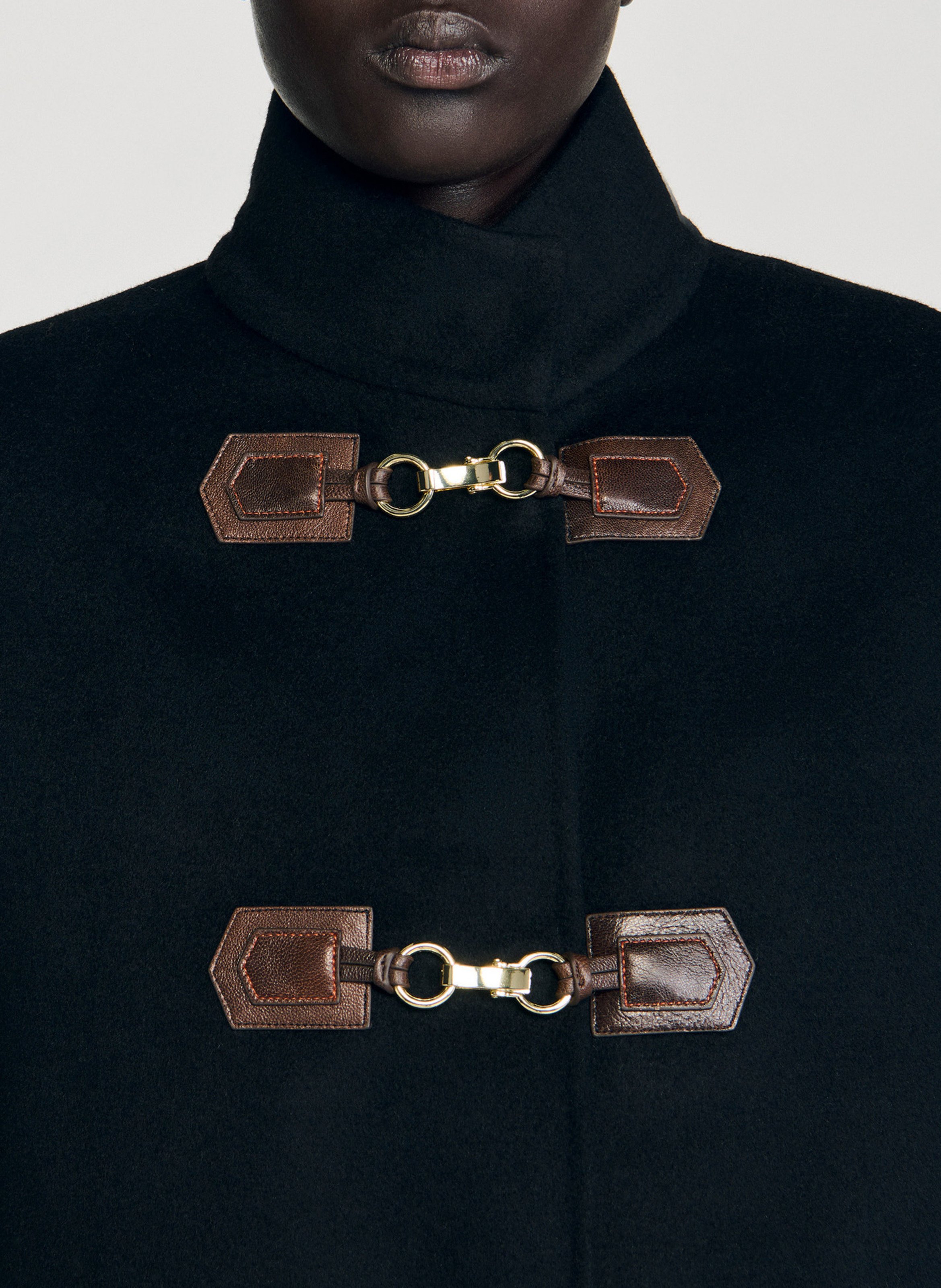 Jas van wol met opstaande kraag SANDRO Zwart