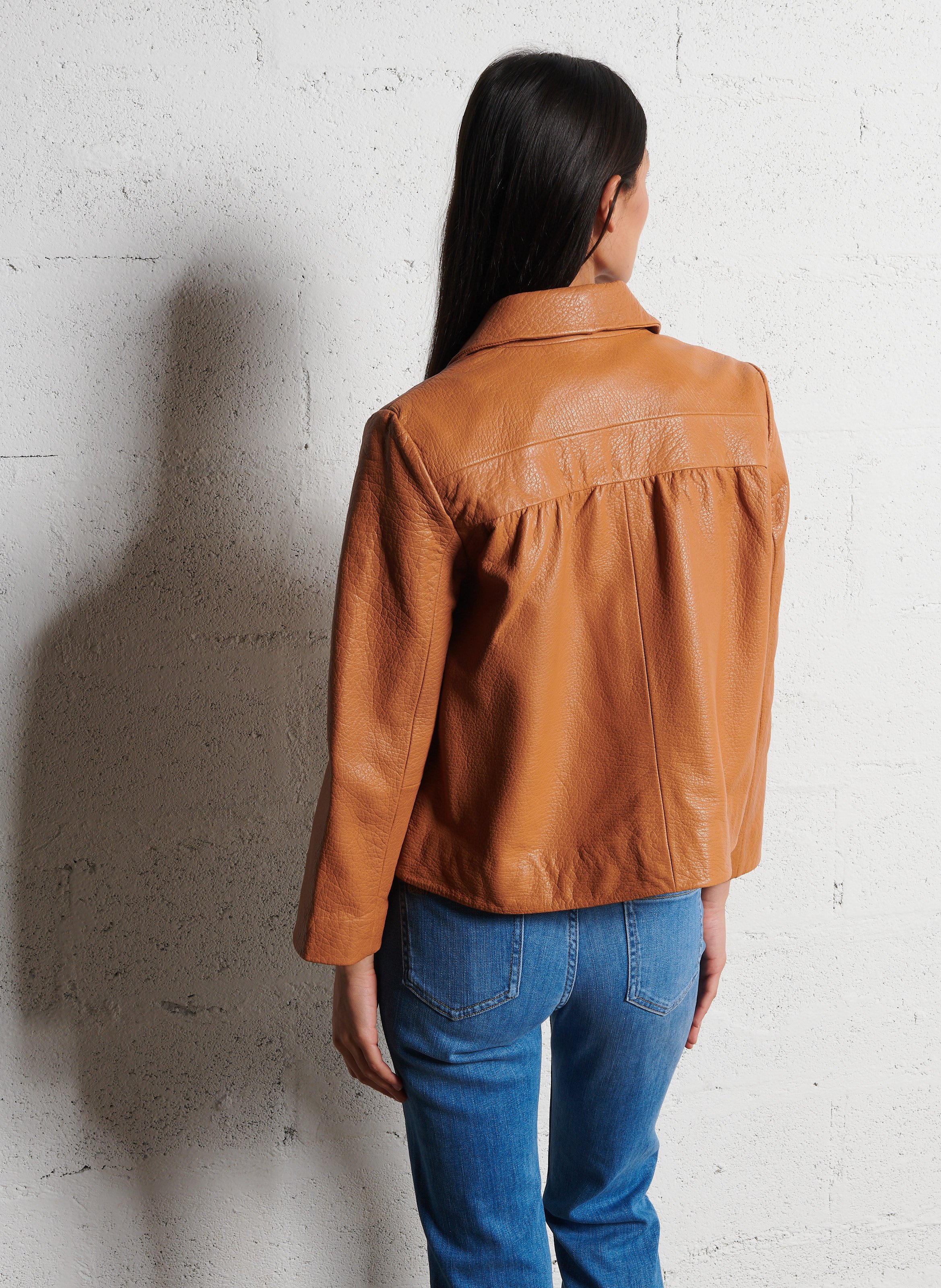 Veste col classique en cuir BA&SH Marron