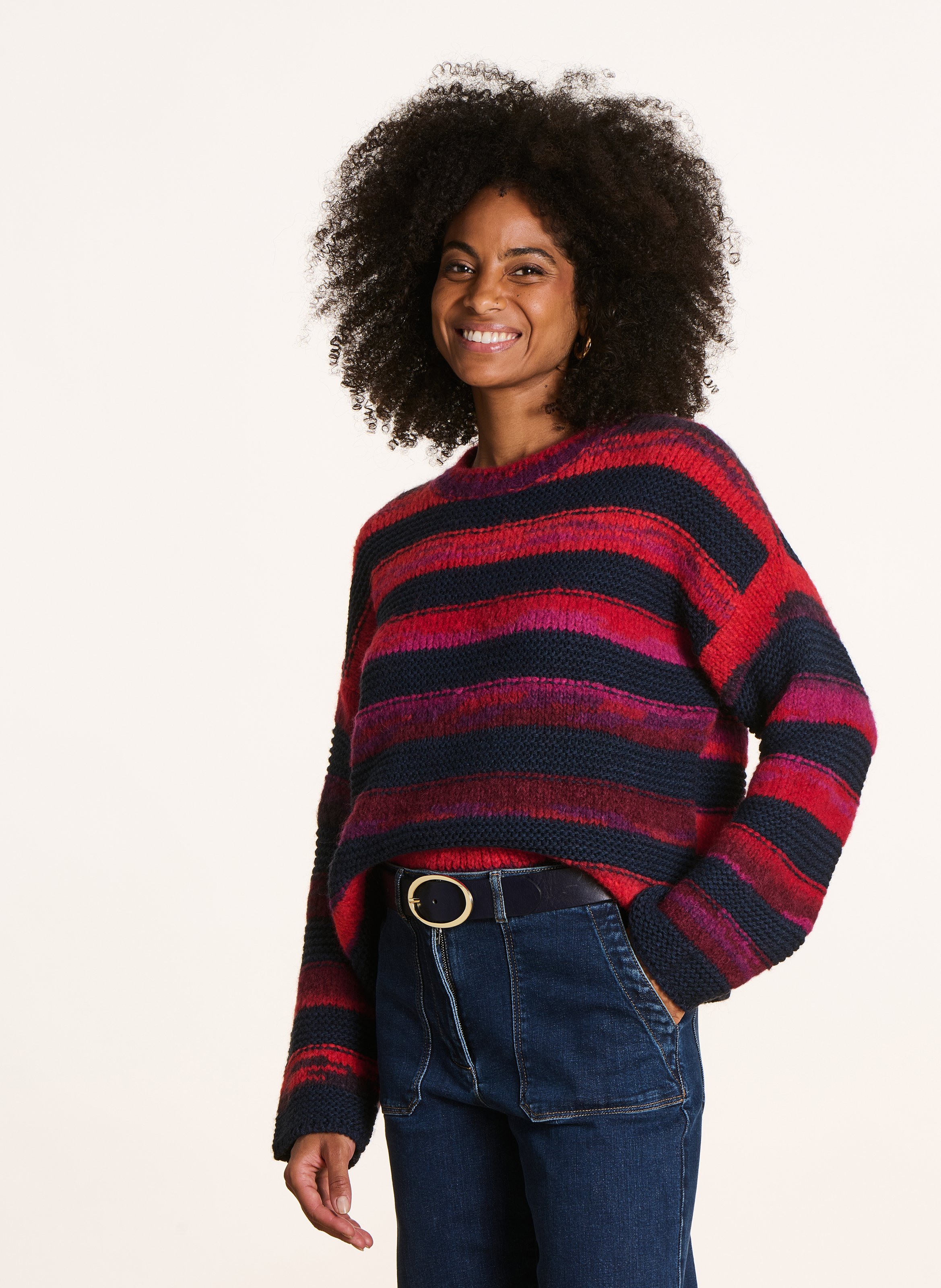 Weit geschnittener Rundhalspullover mit Streifen LA FEE MARABOUTEE Mehrfarbig