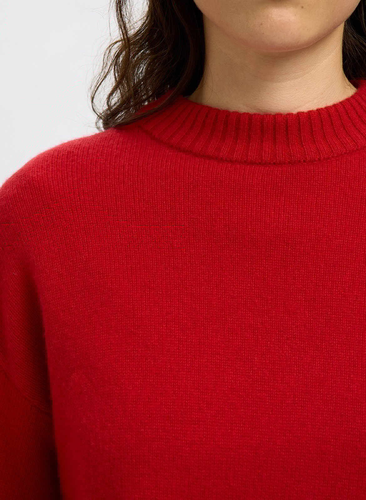 Pull droit col montant en laine et cachemire SELECTED Rouge