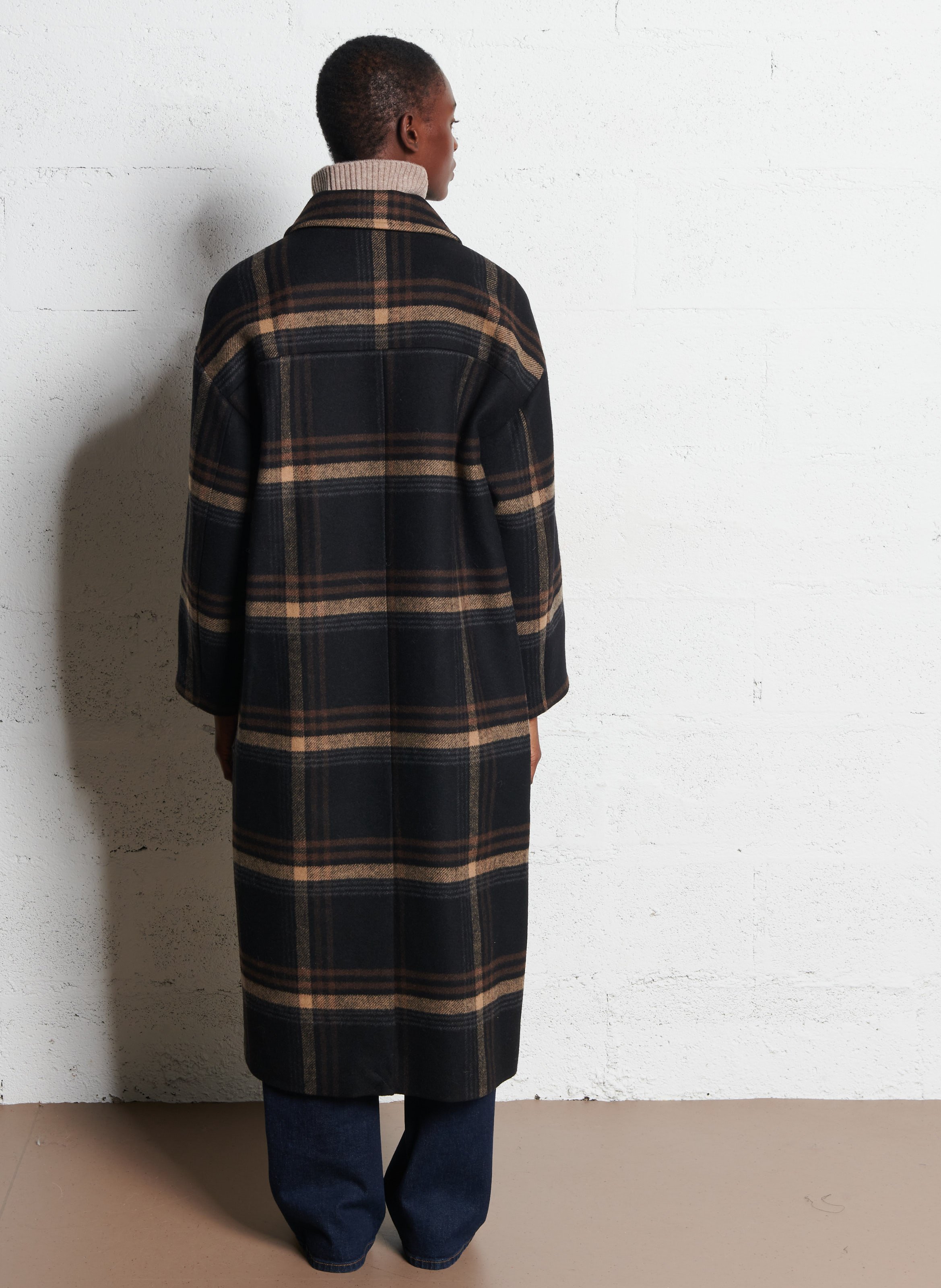 Manteau long droit à carreaux DES PETITS HAUTS Multicolore