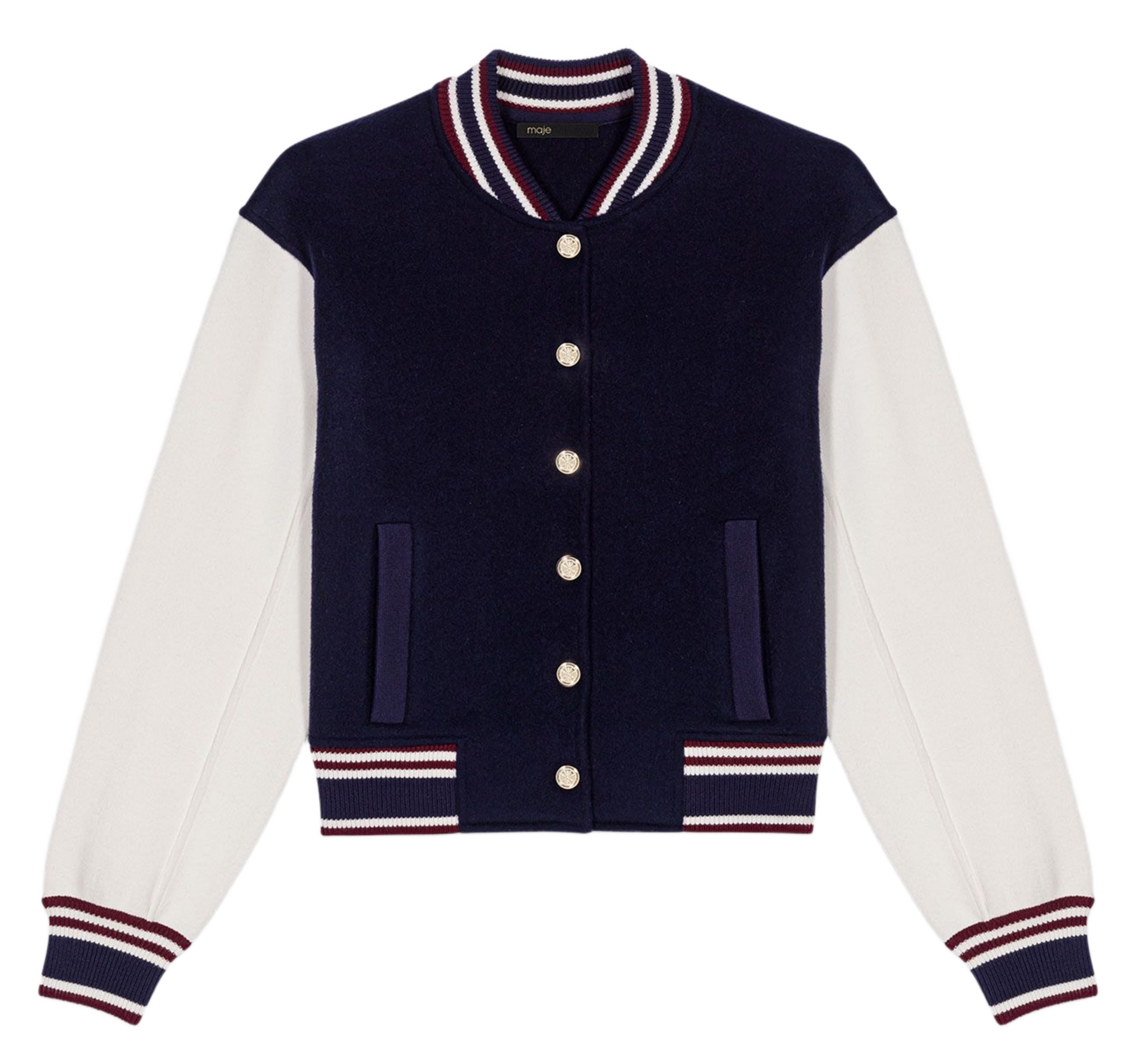 Round neck wool jacket MAJE Blue