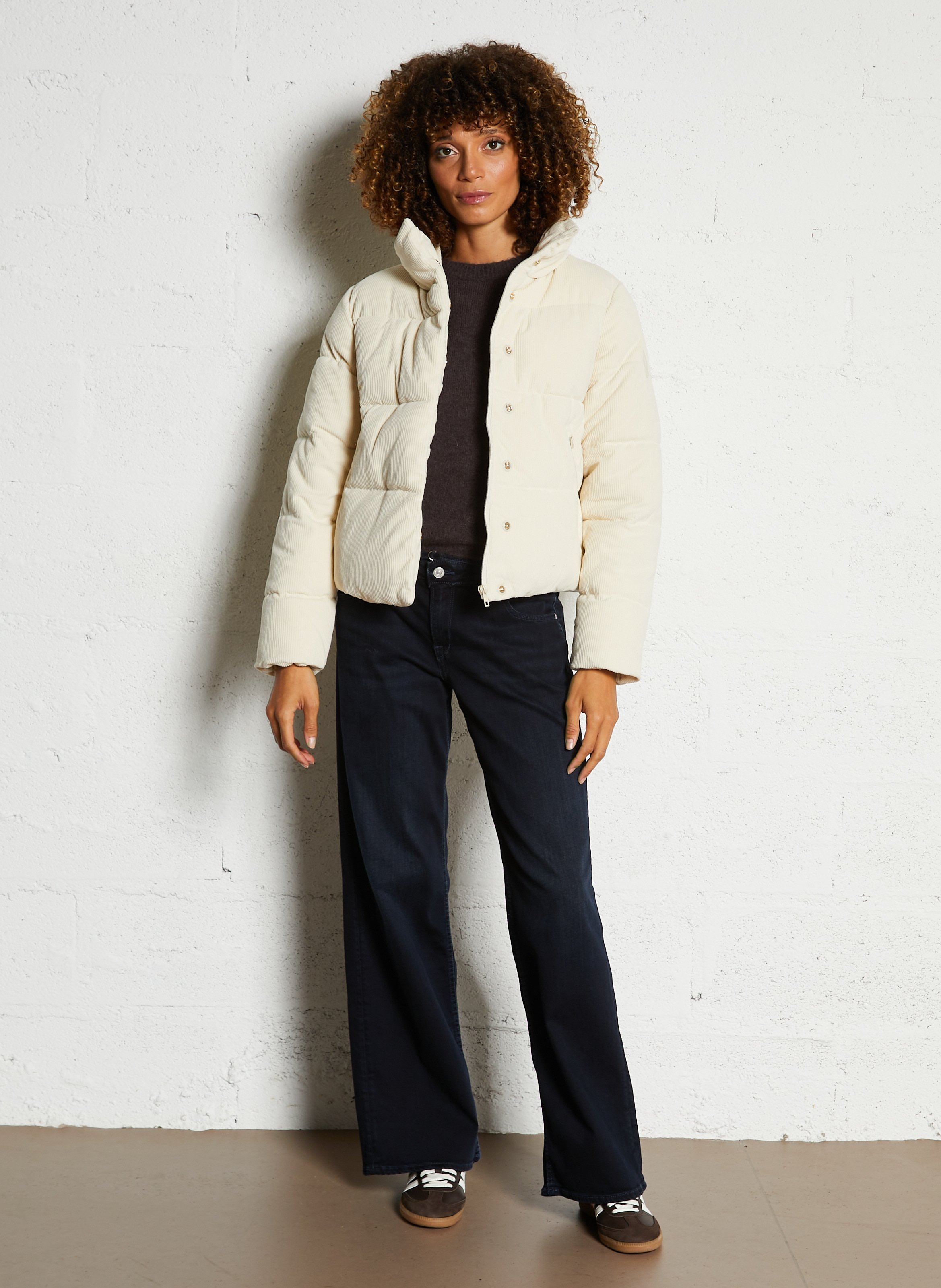 Doudoune courte col montant en velours côtelé SUD EXPRESS Blanc