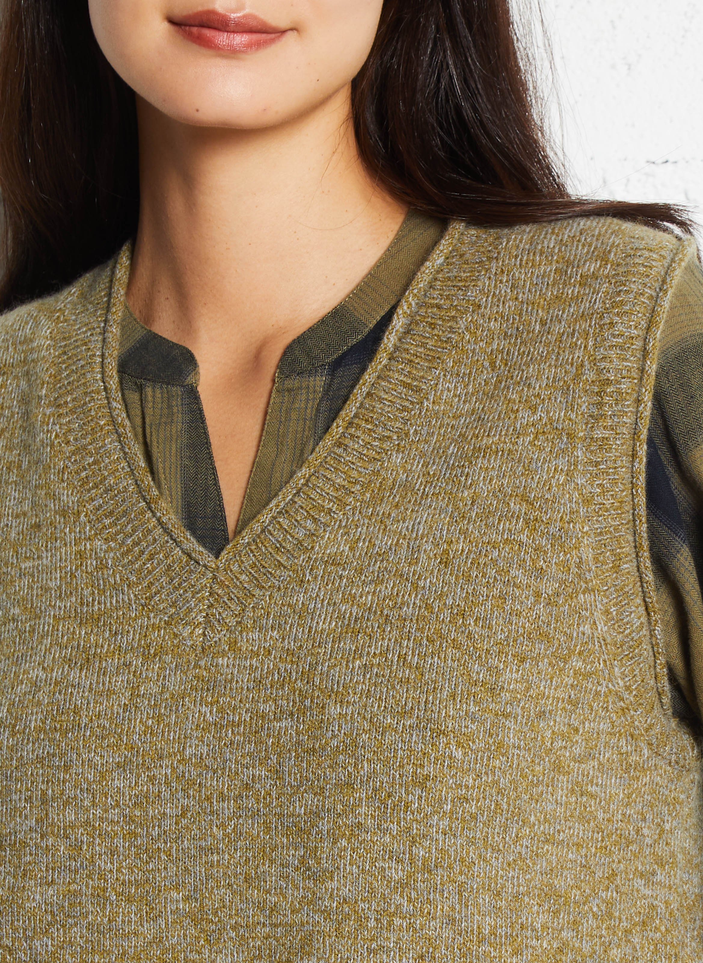 Pull col V sans manches uni en laine MAISON 123 Vert