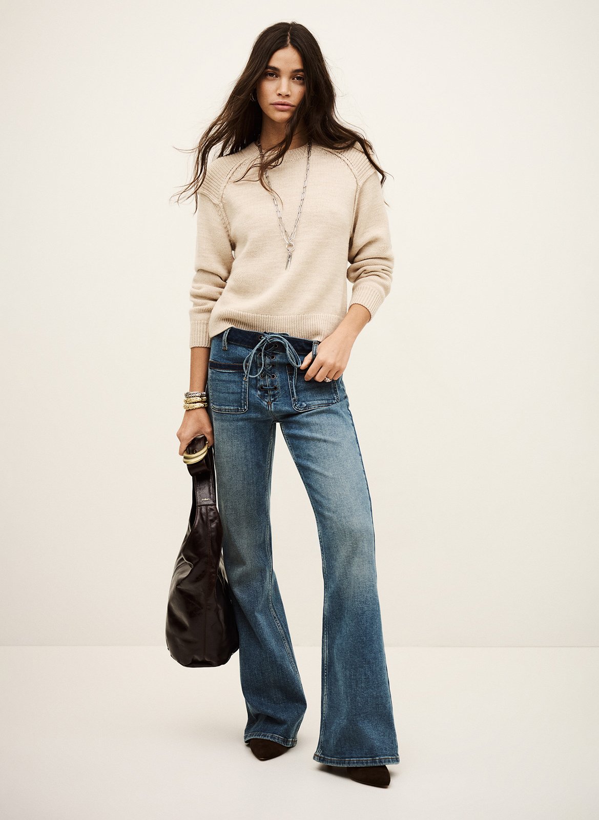 Rechte, wollen trui met ronde hals BA&SH Beige