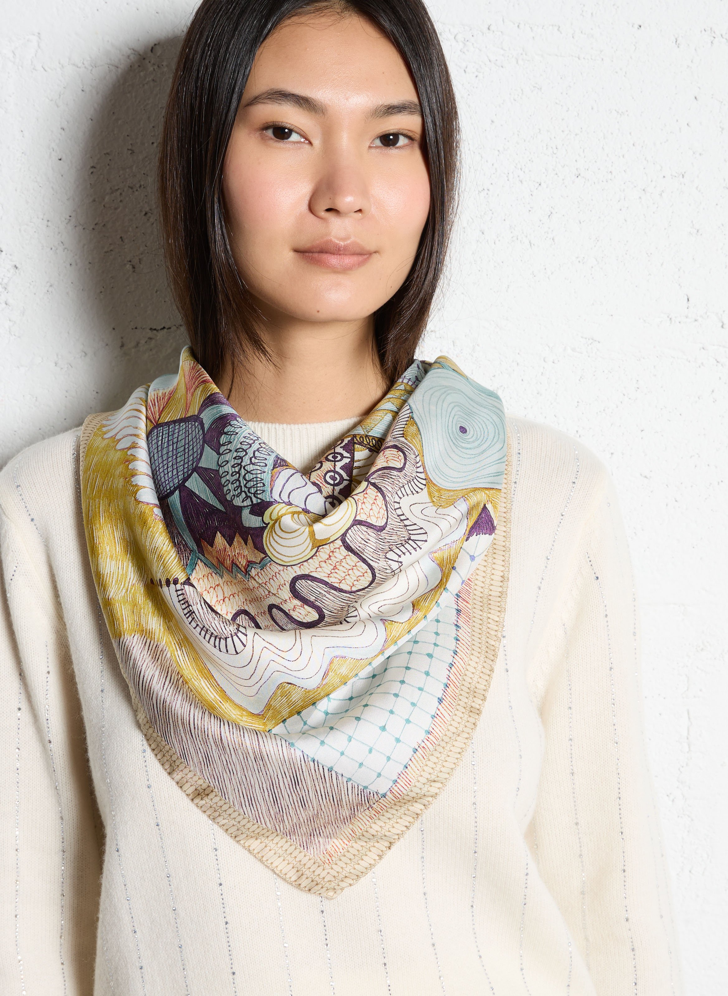 Foulard van zijde met print AU PRINTEMPS PARIS Veelkleurig