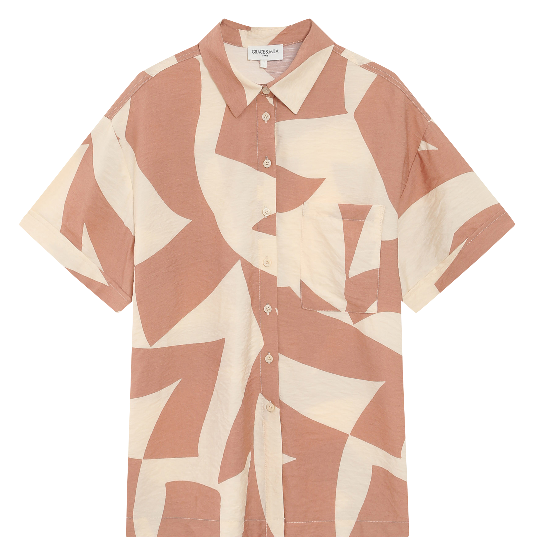 Chemise droite col classique imprimée GRACE ET MILA Marron